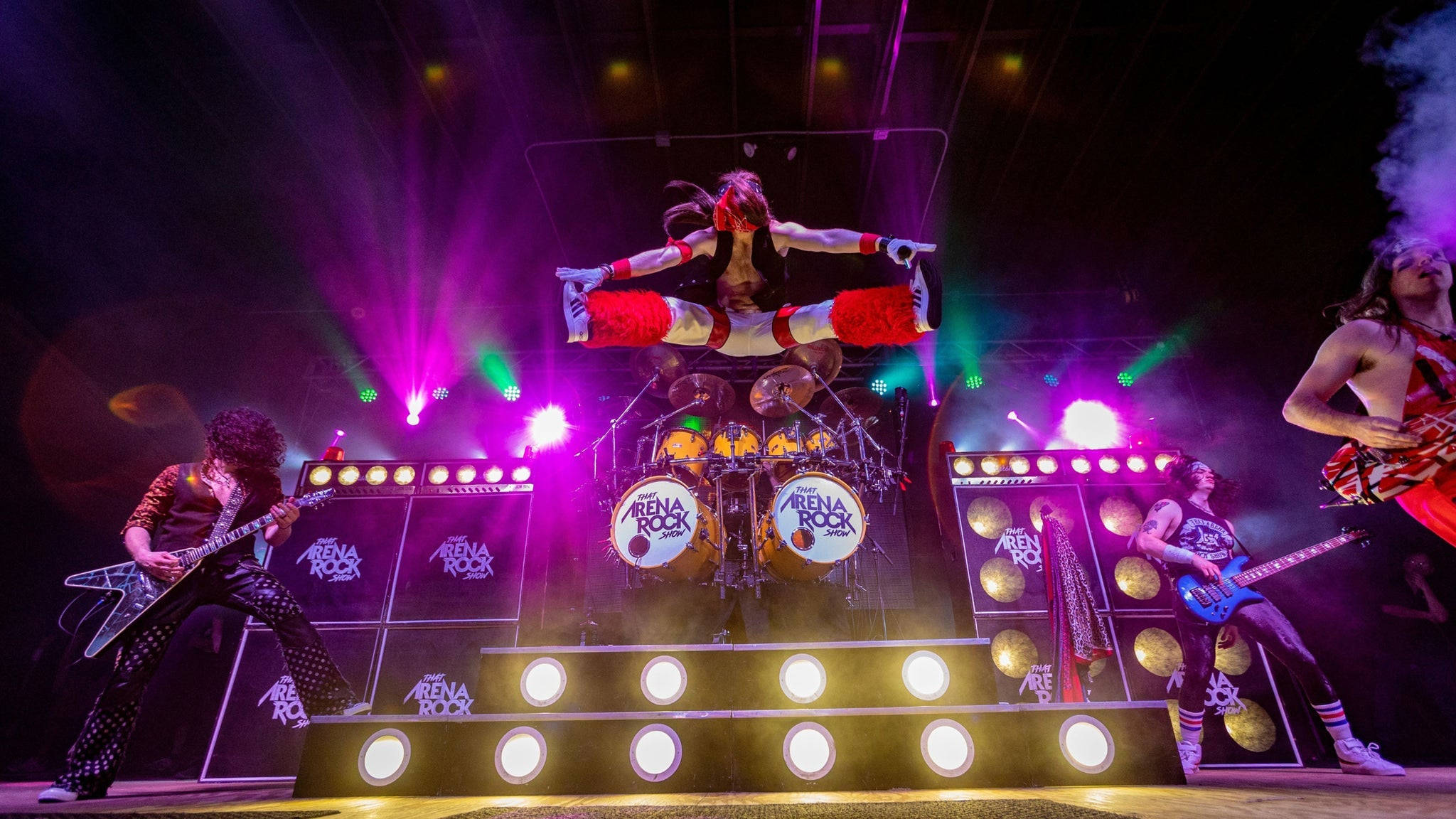 80s Rock, vibrant purple, green stage lights, Full HD Desktop Wallpaper