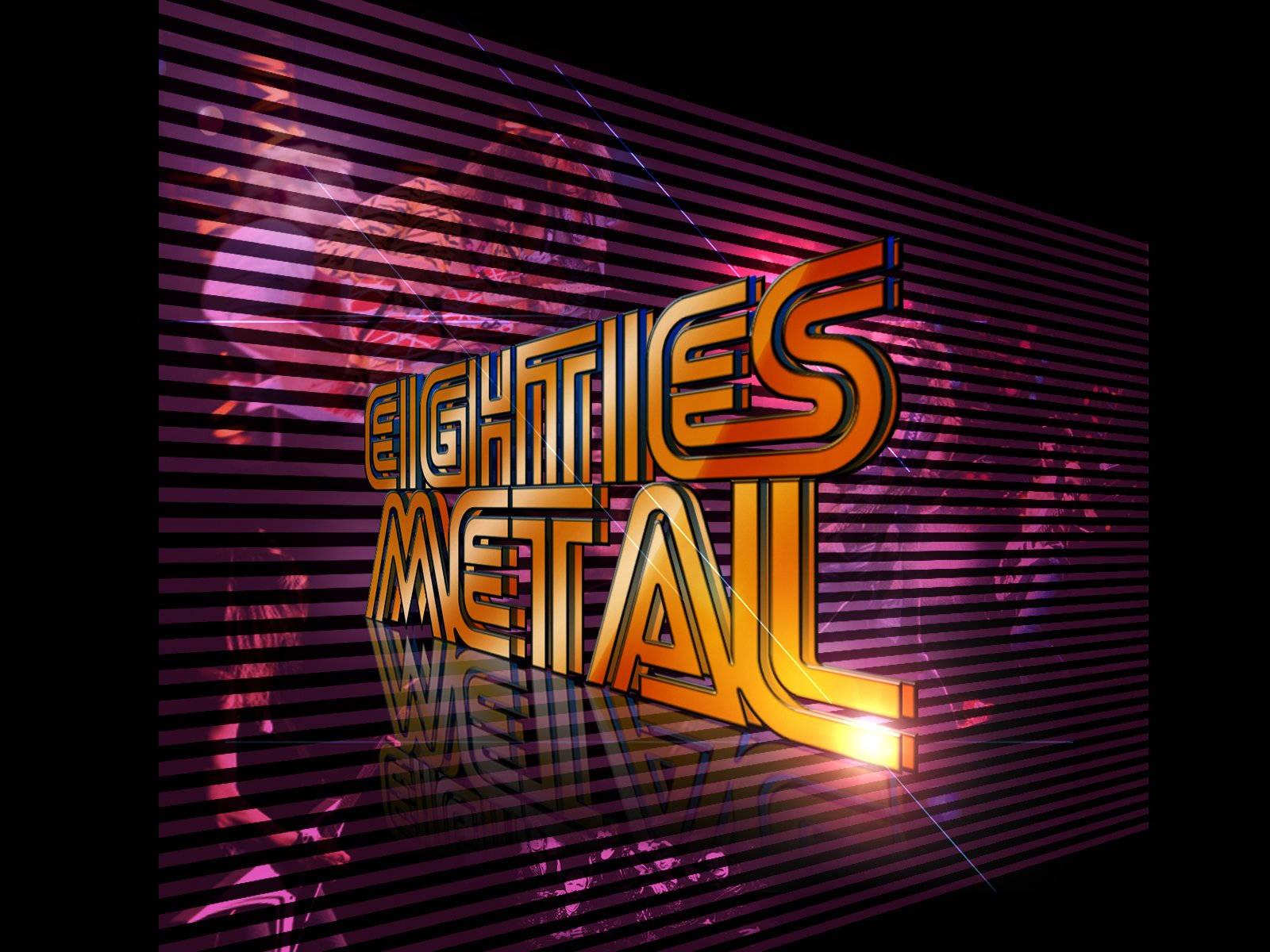 80s Rock, pink stripes, orange and gold glow, HD Desktop Wallpaper