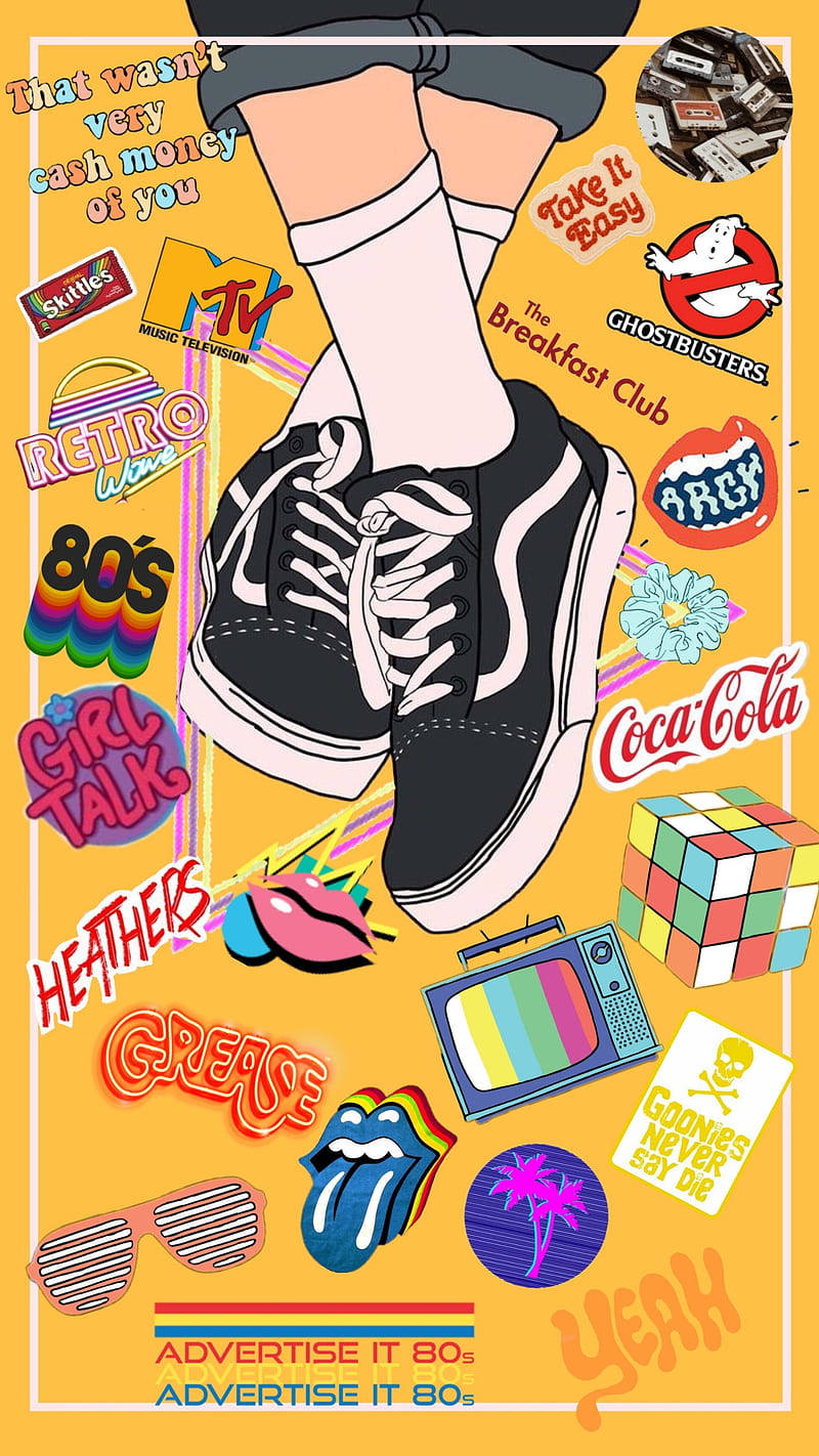 80s Rock, black sneakers, iconic logos, HD Phone Wallpaper