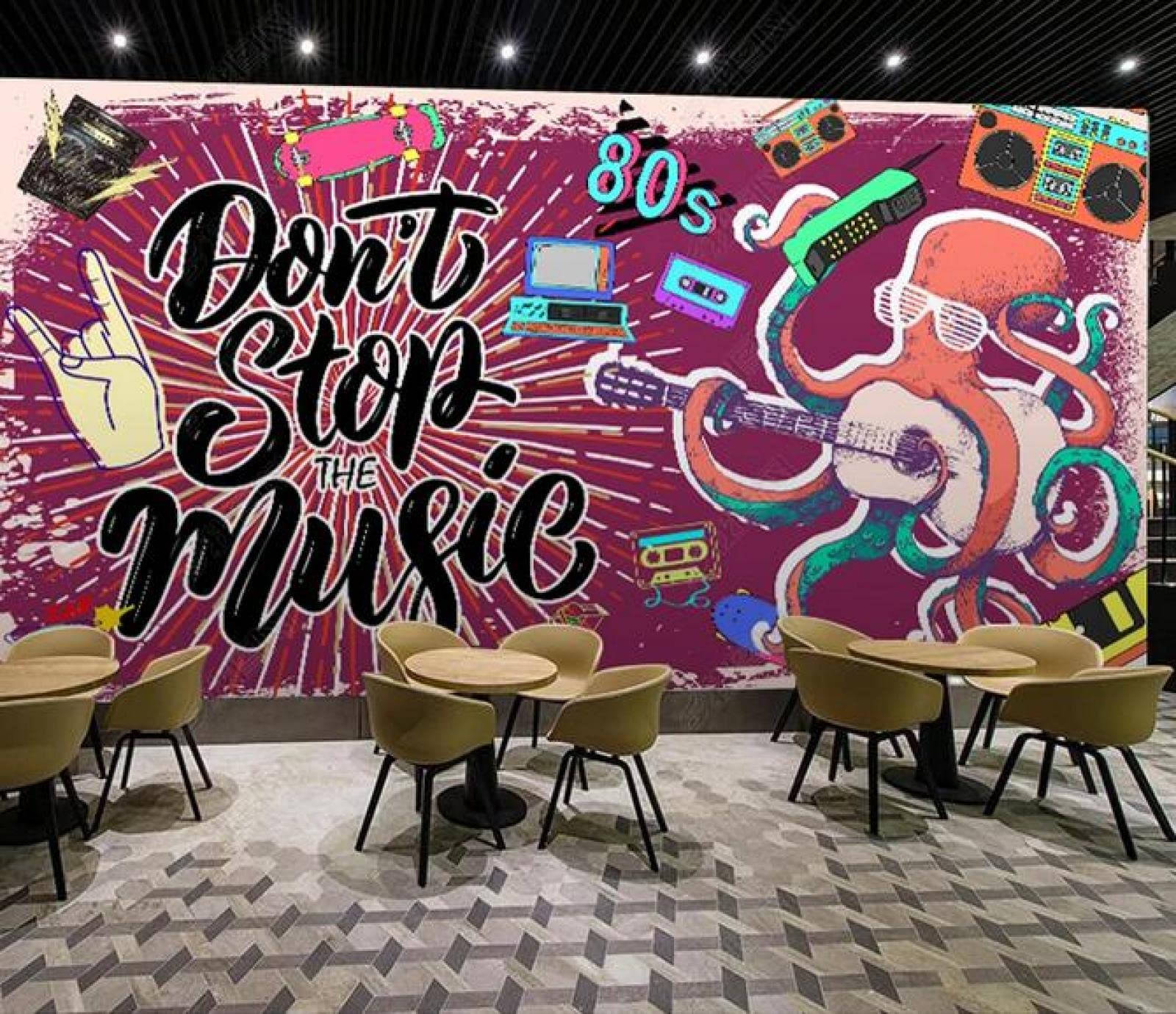 80s Rock, guitar-playing octopus, boomboxes, HD Desktop Wallpaper