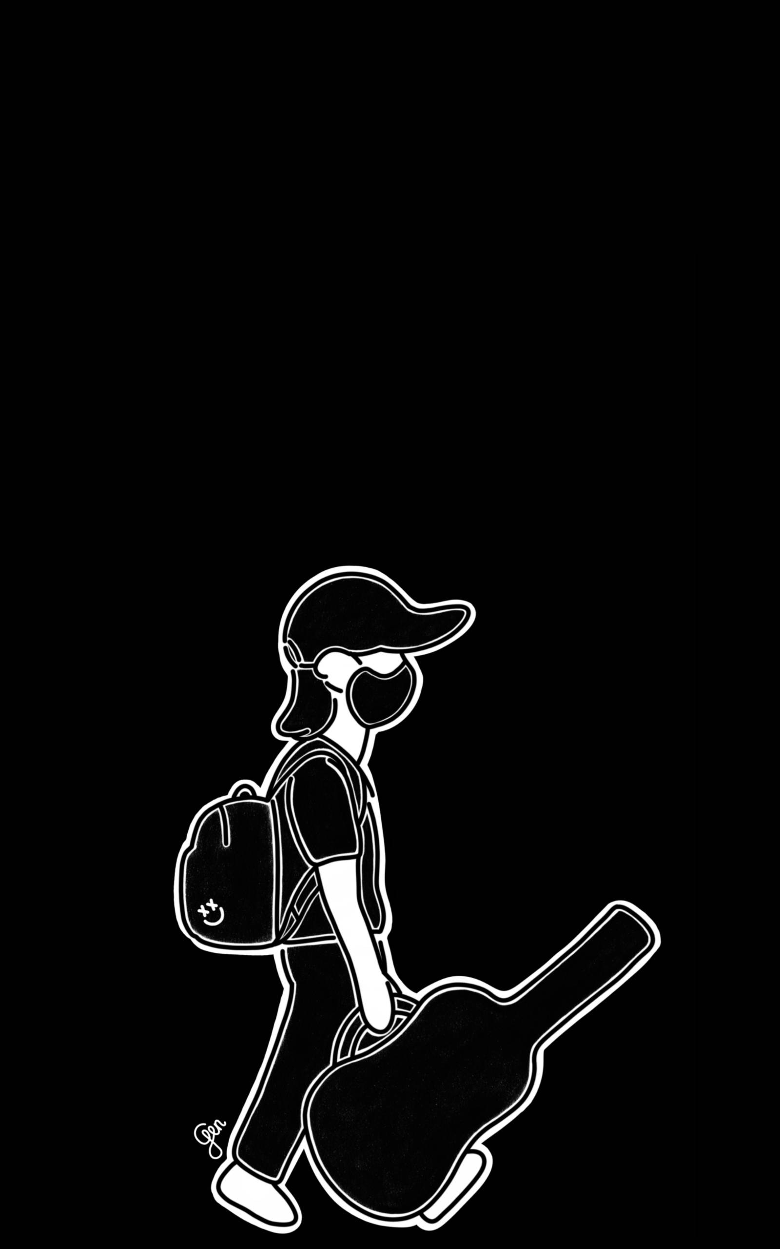 80s rock, white line drawing, cap, 2K Phone Wallpaper