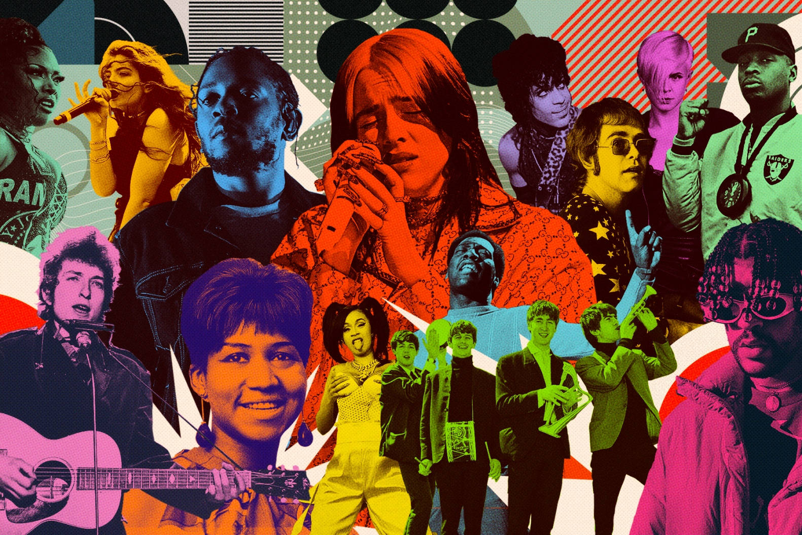 80s Rock, pop art collage, diverse musicians, HD Desktop Wallpaper