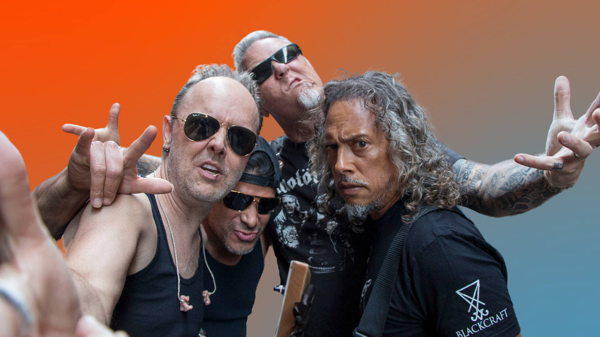 80s rock, sunglasses, rock hand gestures, Full HD Desktop Wallpaper