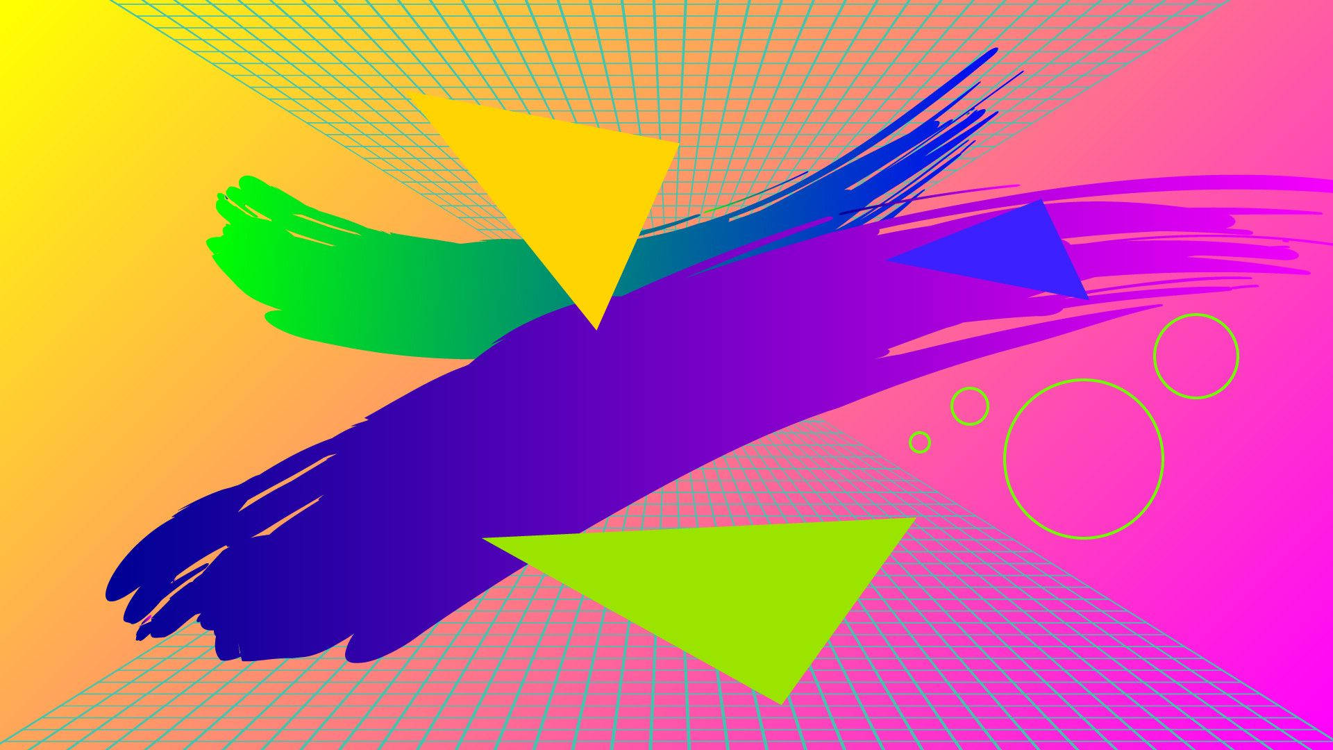 80s style aesthetic, vibrant abstract digital artwork, bold geometric shapes, Full HD Desktop Wallpaper