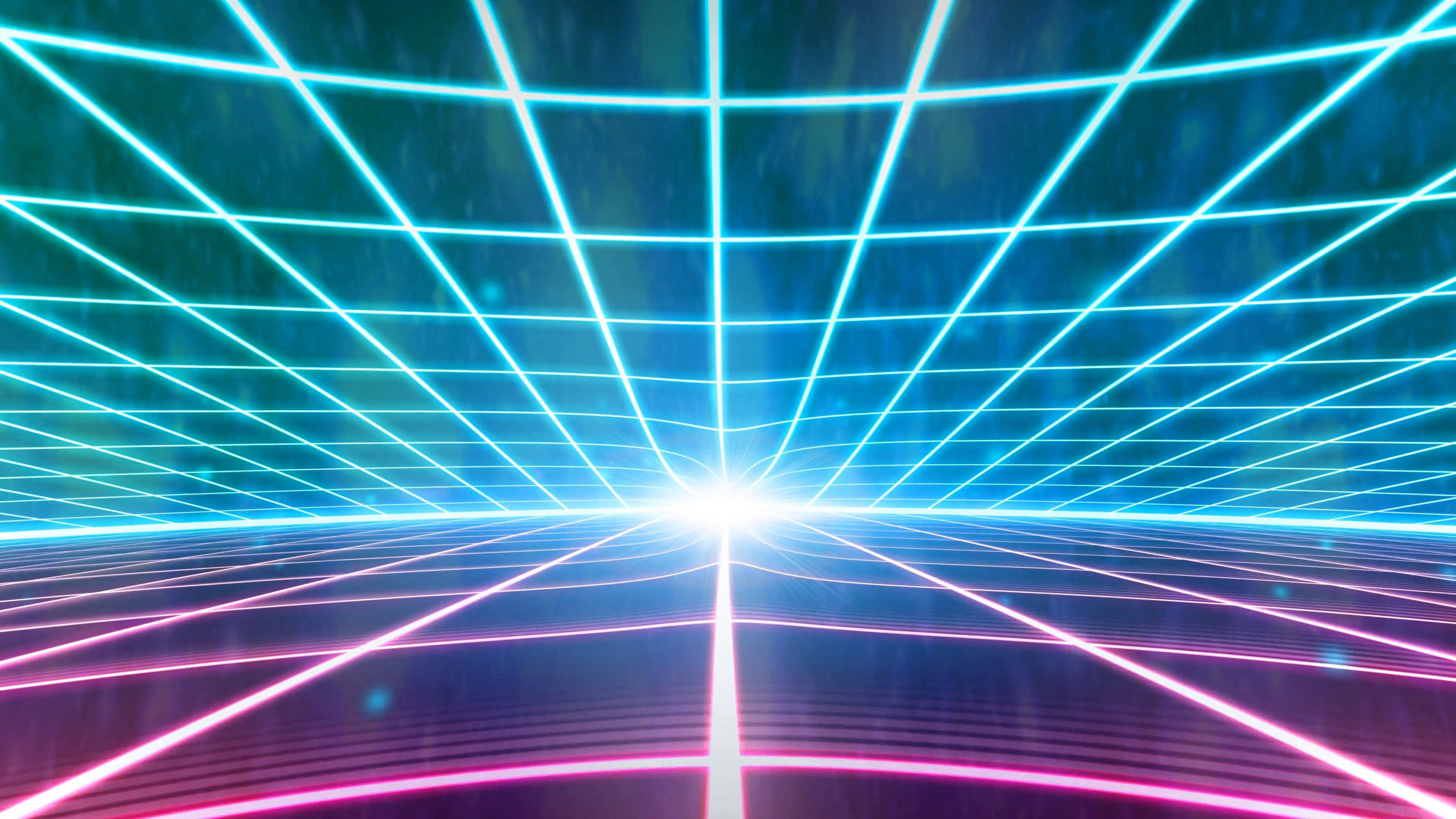 80s, neon grid, digital tunnel, 4K Desktop Wallpaper