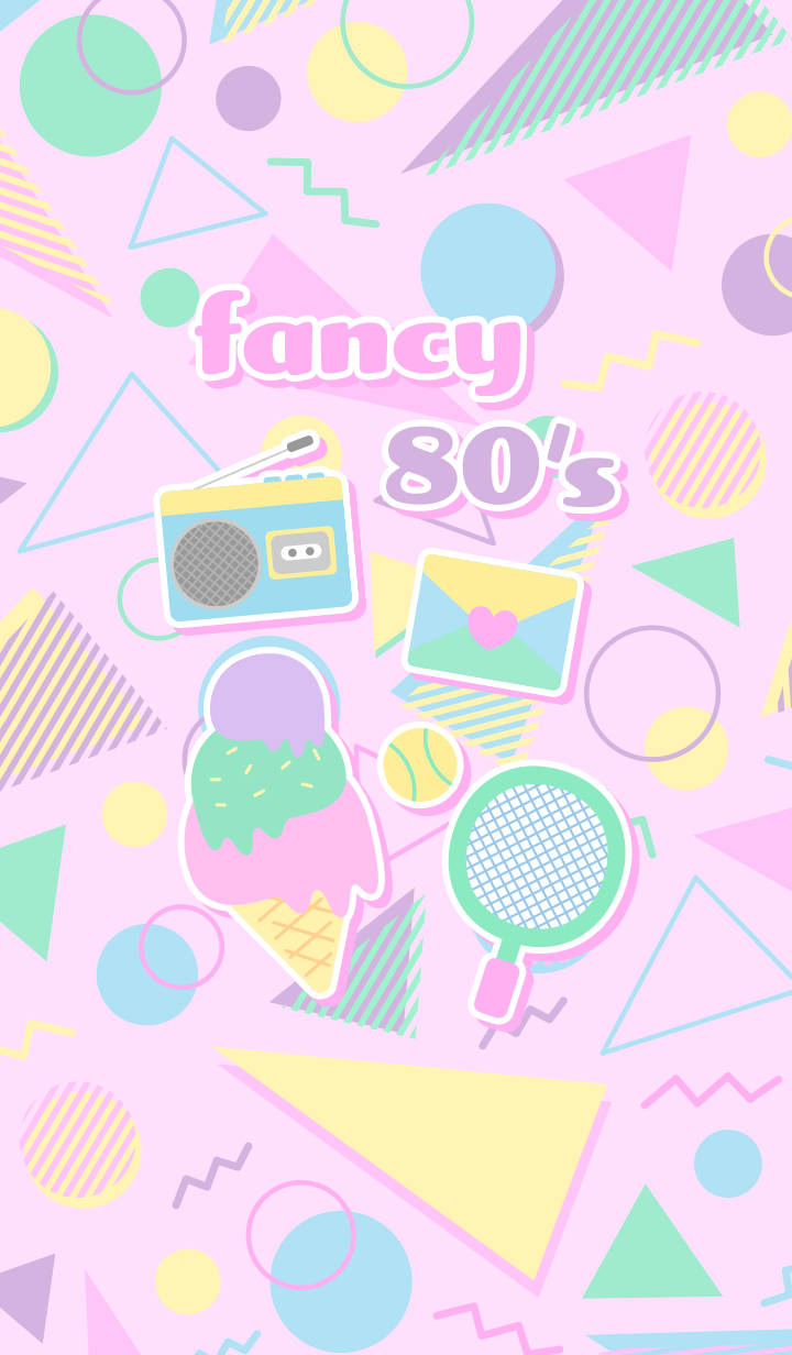 80s, pastel geometric shapes, retro icons, SD Phone Wallpaper