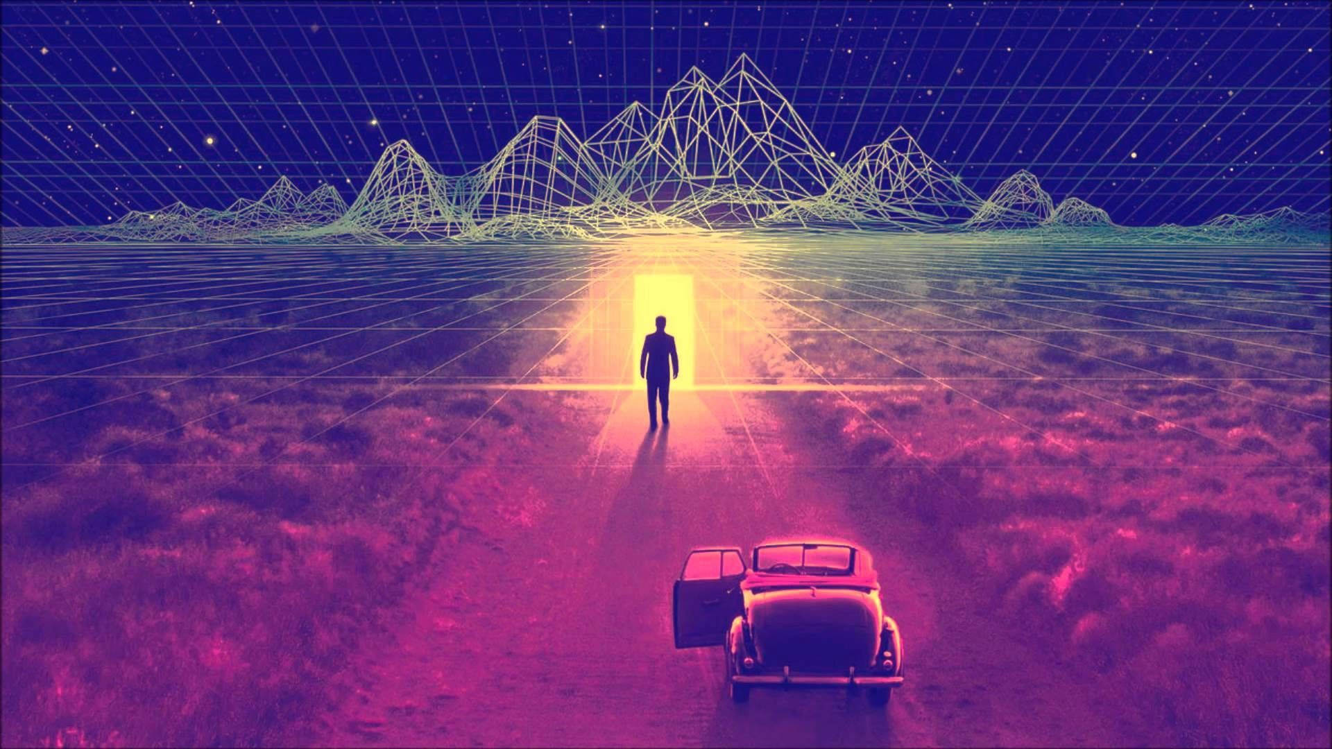 80s, neon landscape, glowing portal, Full HD Desktop Wallpaper