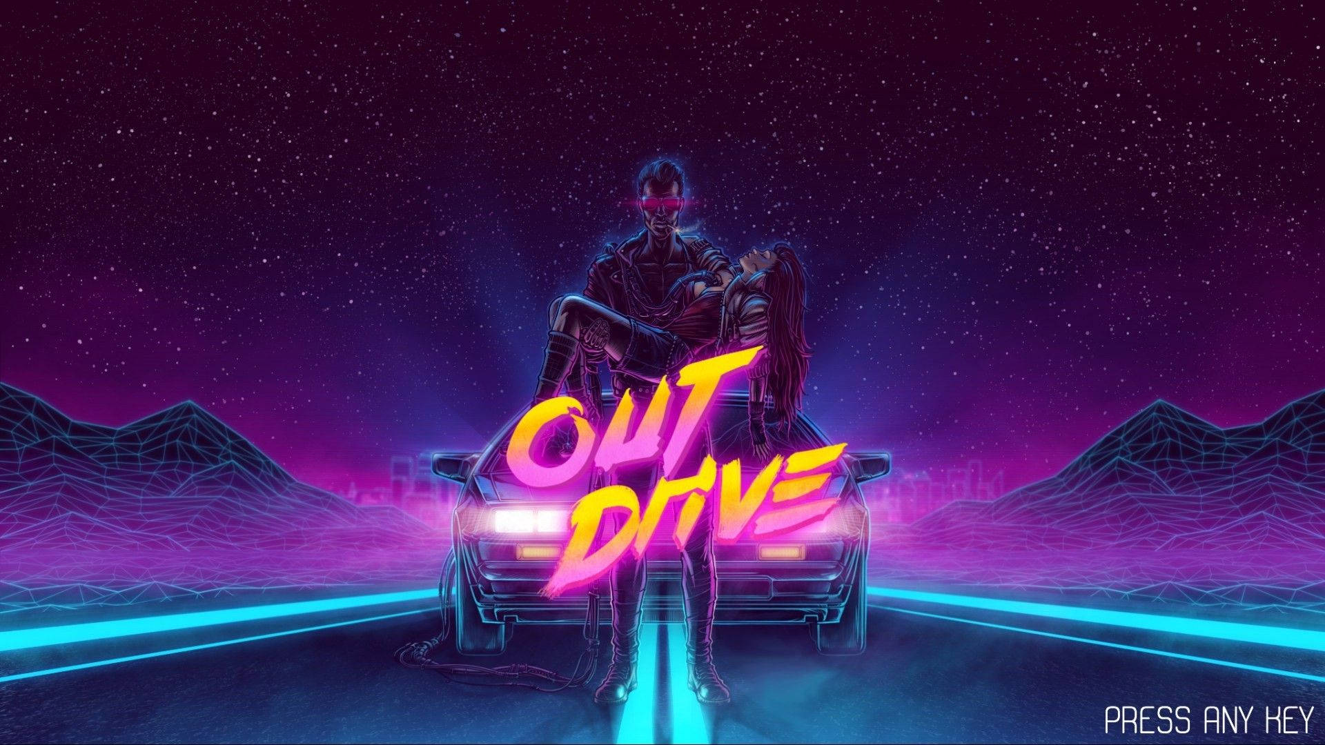 80s, neon-drenched, retrofuturistic, Full HD Desktop Wallpaper