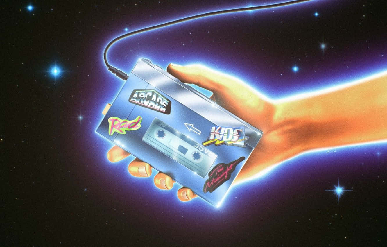 80s, retro cassette tape, neon blue energy trails, HD Desktop Wallpaper