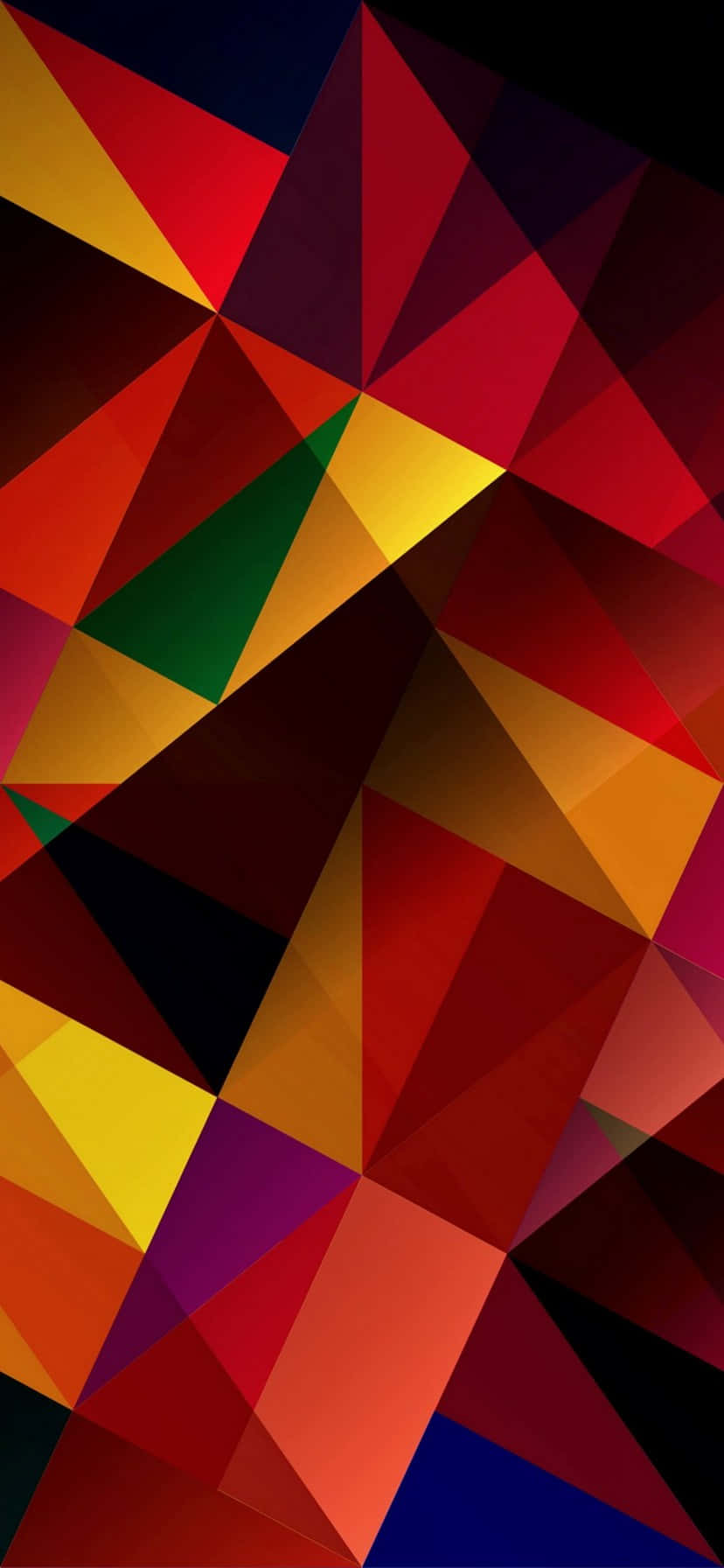 828x1792, vibrant geometric triangles, bold reds yellows and purples, HD Phone Wallpaper