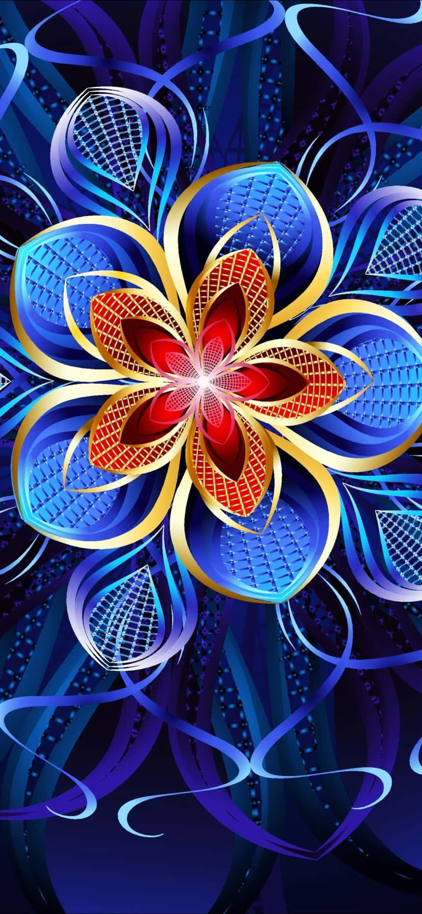 828x1792, radiant red, gold geometric flower, HD Phone Wallpaper
