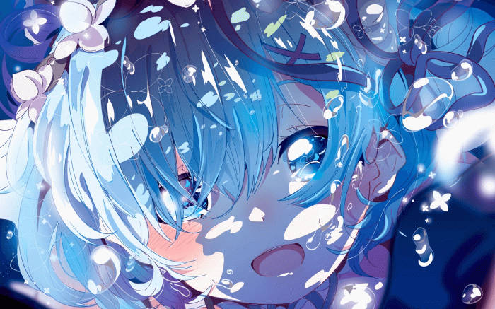 3D Anime Rem, blue-haired anime girl, sparkling eyes, SD Desktop Wallpaper