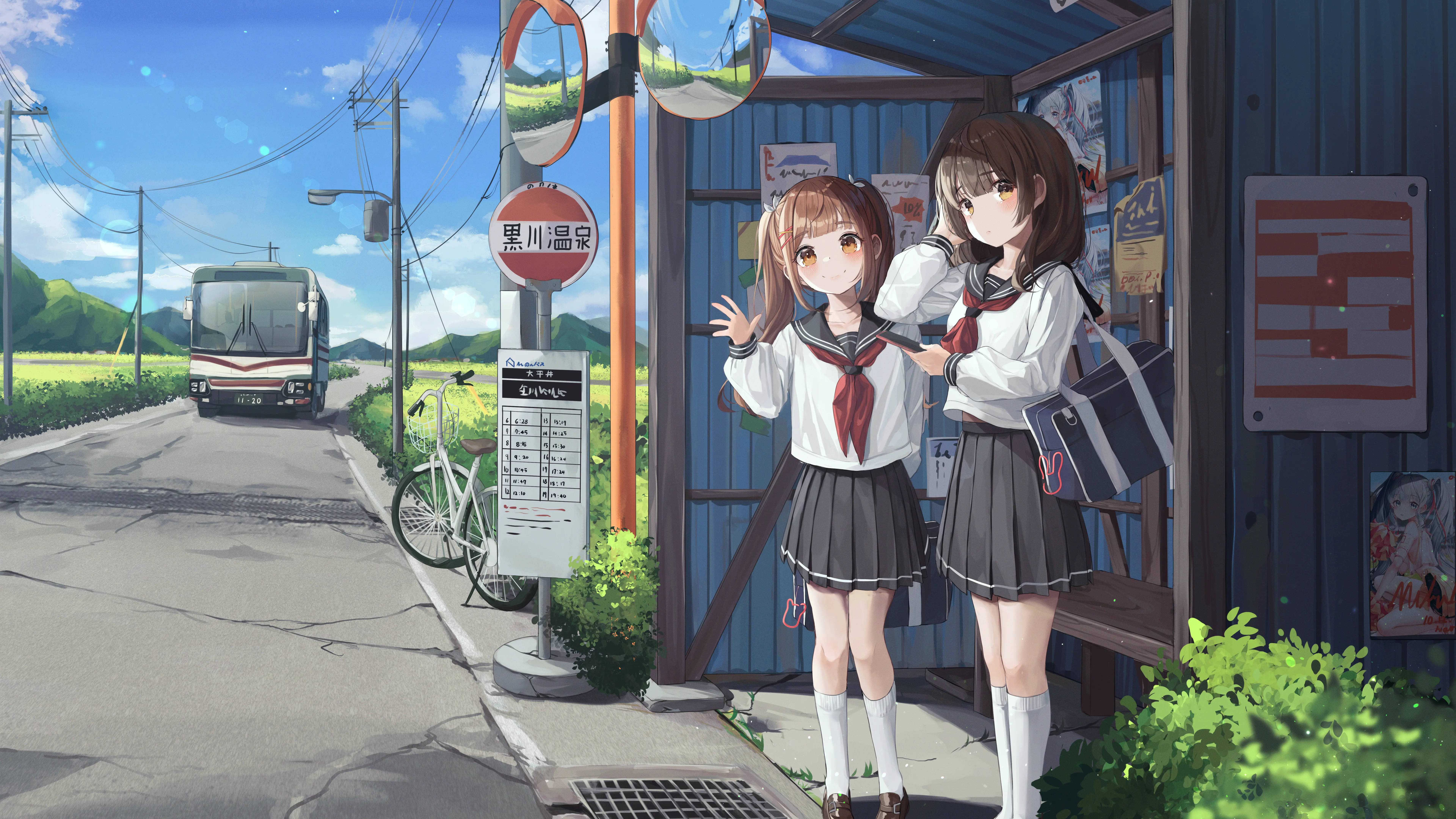 8K Anime, schoolgirls, school uniforms, 8K Desktop Wallpaper