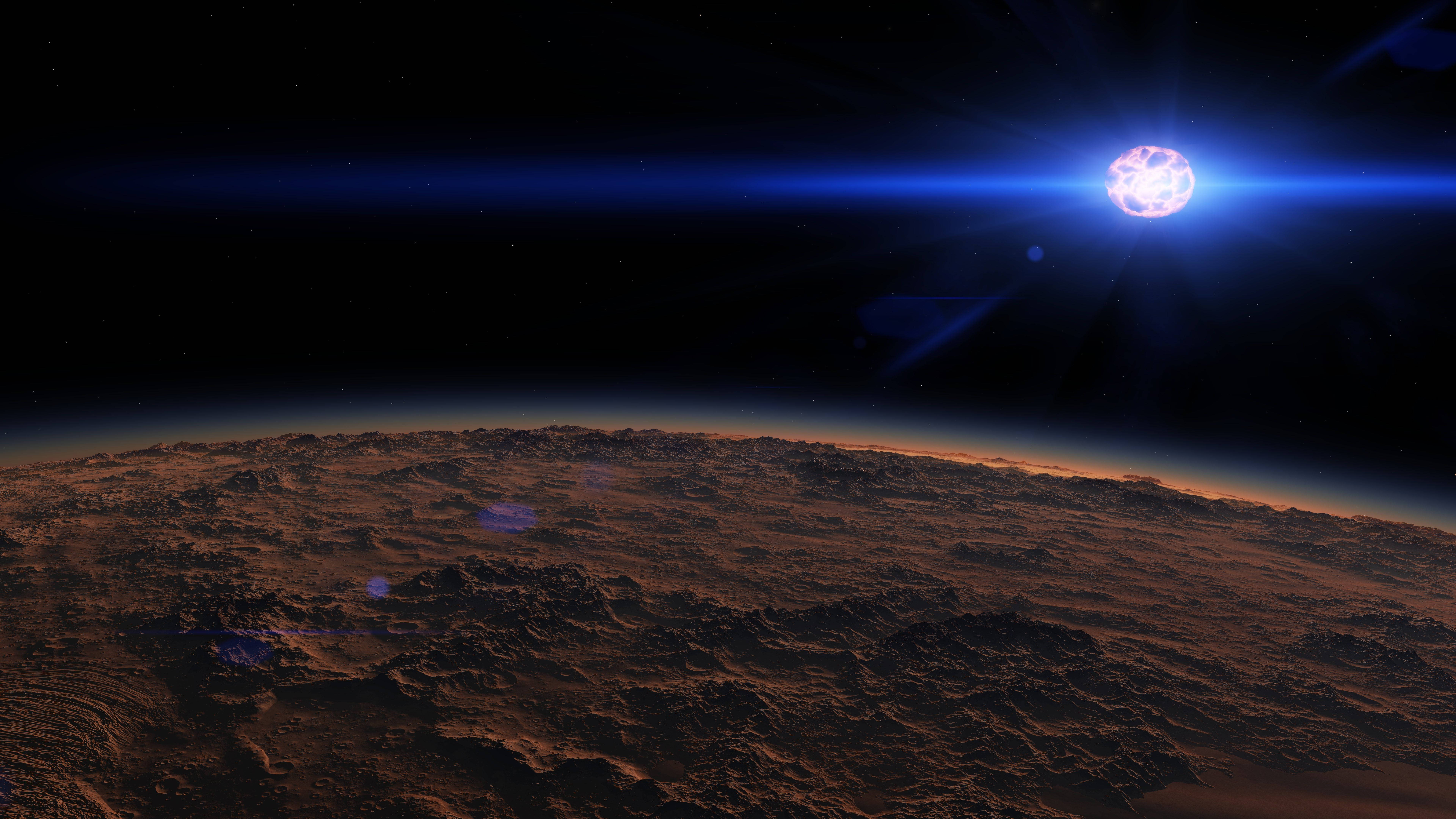 8K Desktop, glowing planet, rocky alien planet, 8K Desktop Wallpaper