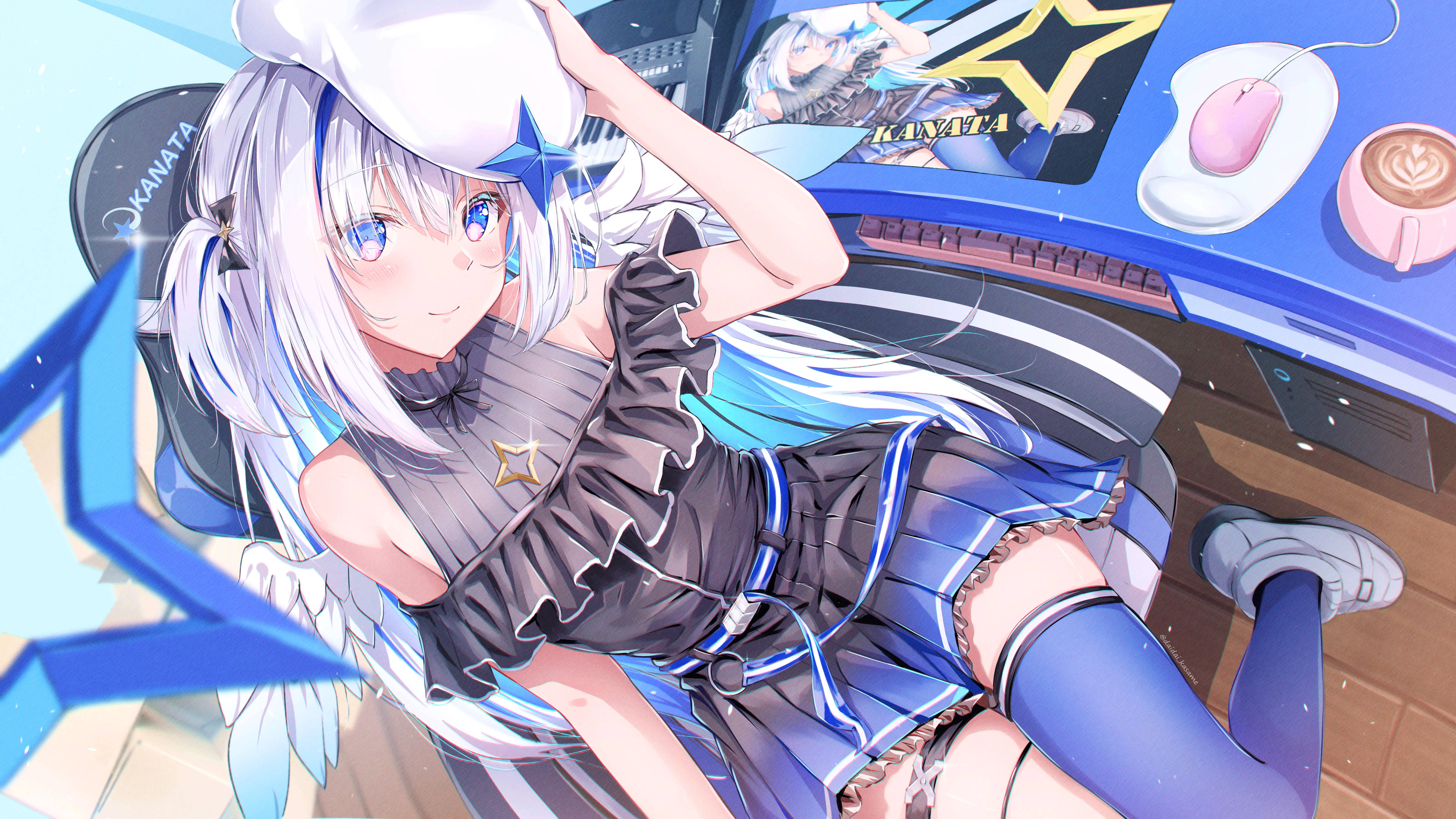 anime girl, silver hair, blue eyes, 8K Desktop Wallpaper