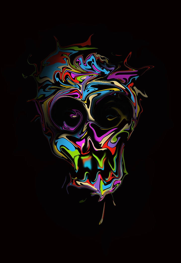 8K iPhone, psychedelic skull, swirling rainbow colors, SD Phone Wallpaper