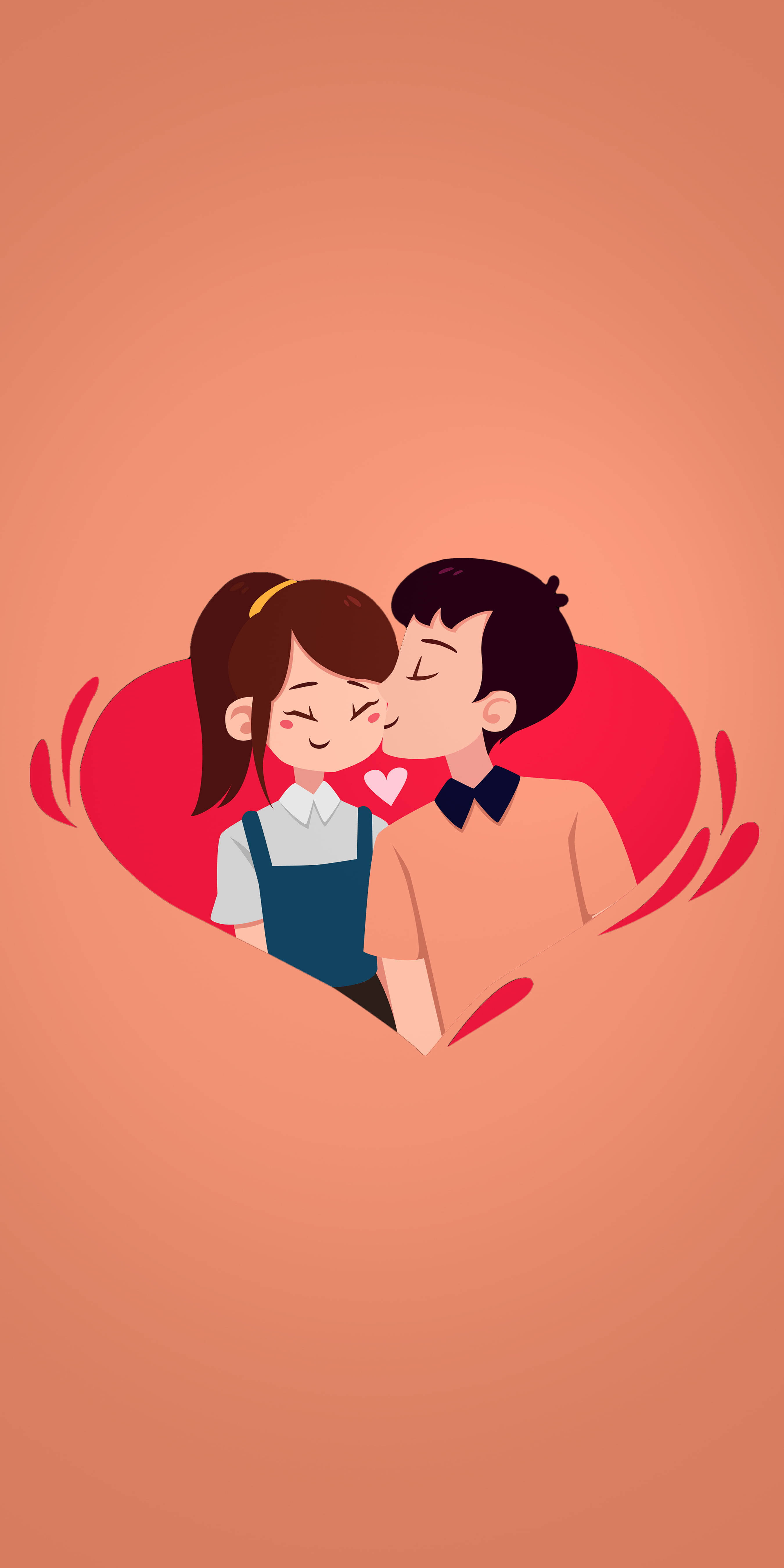 8K iPhone, cute couple kiss, red heart, 5K Phone Wallpaper