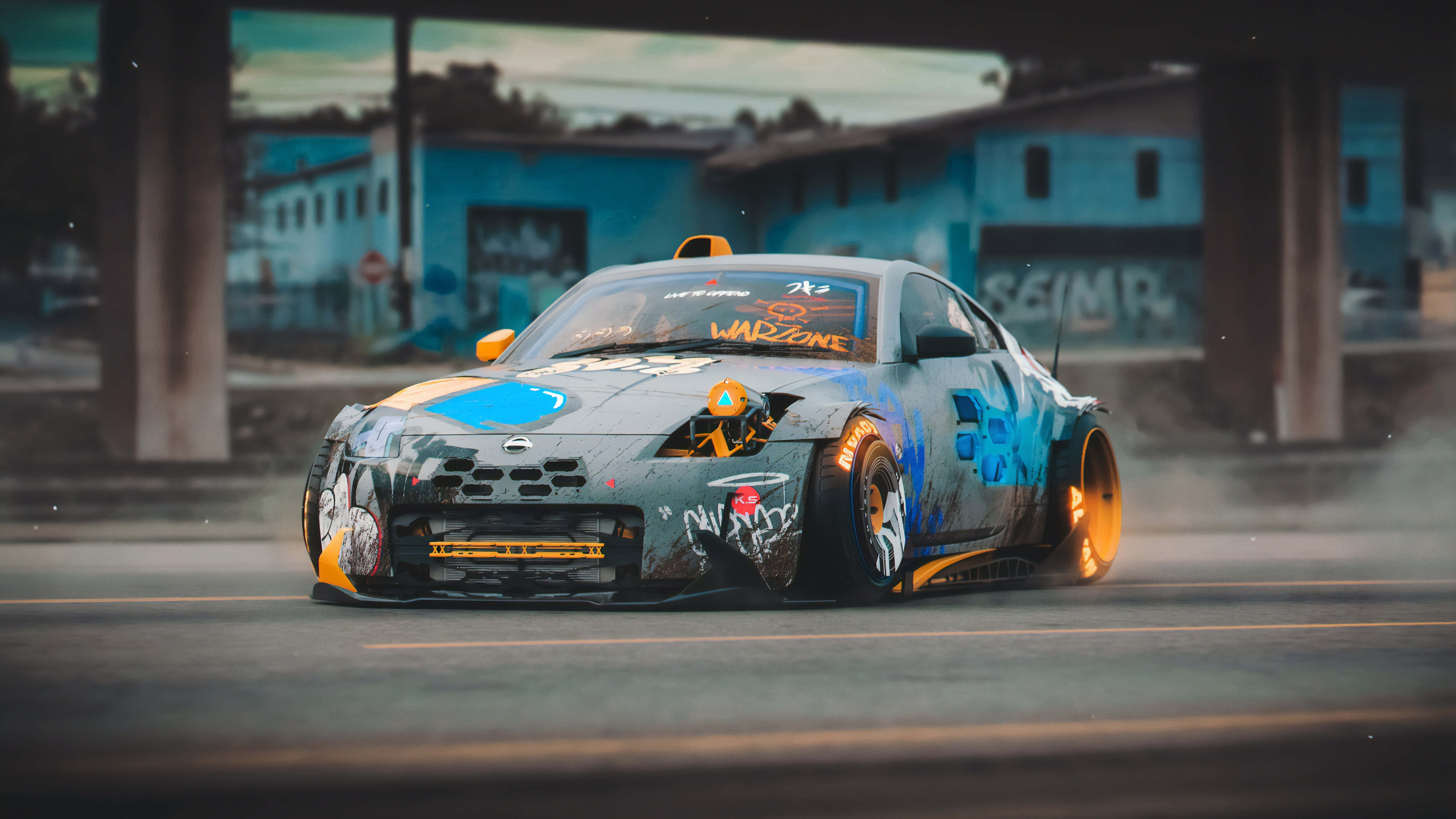 8K Rally, drift car, glowing orange wheels, 8K Desktop Wallpaper