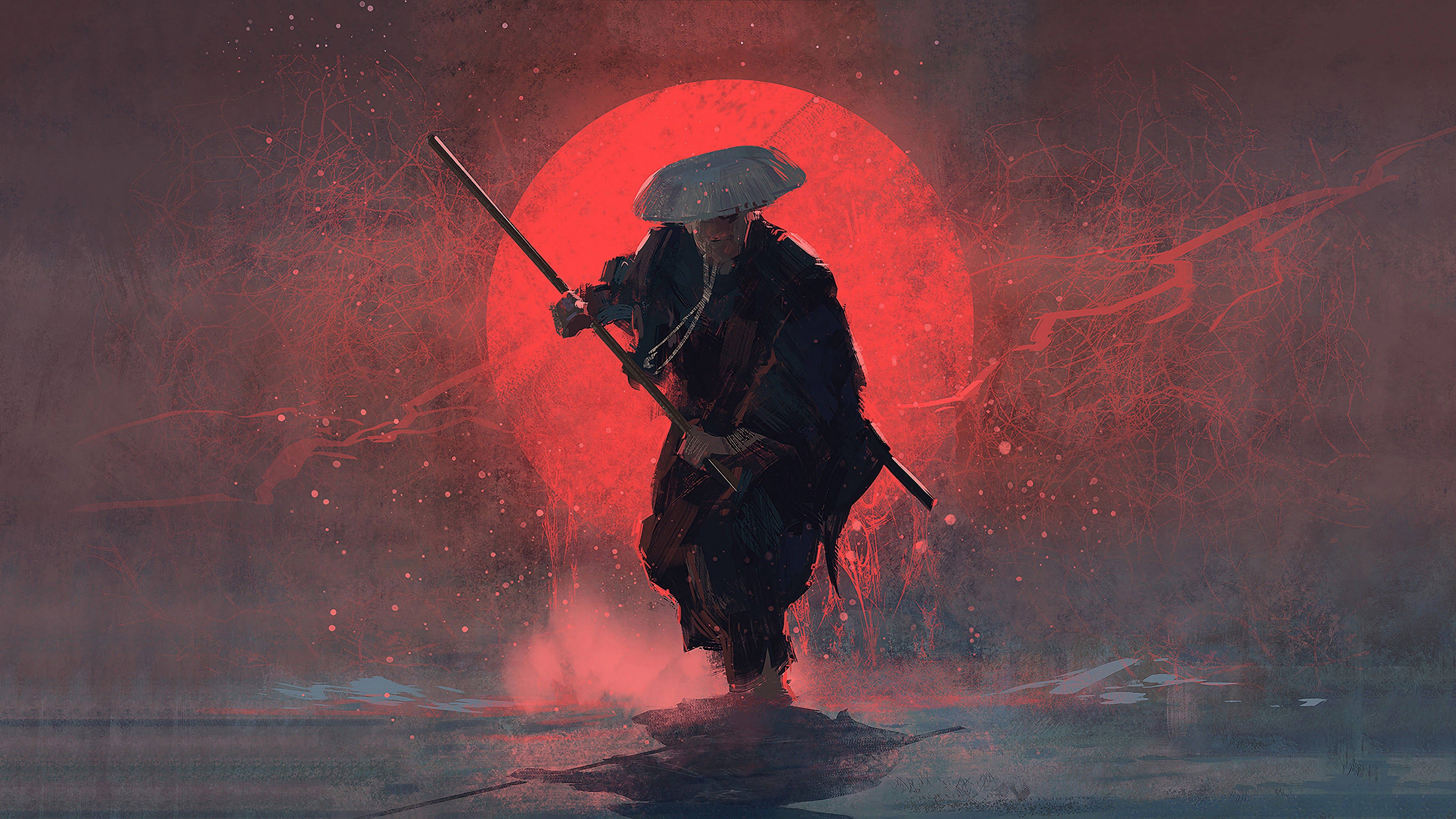 8K Samurai, samurai warrior, dark robes, 5K Desktop Wallpaper