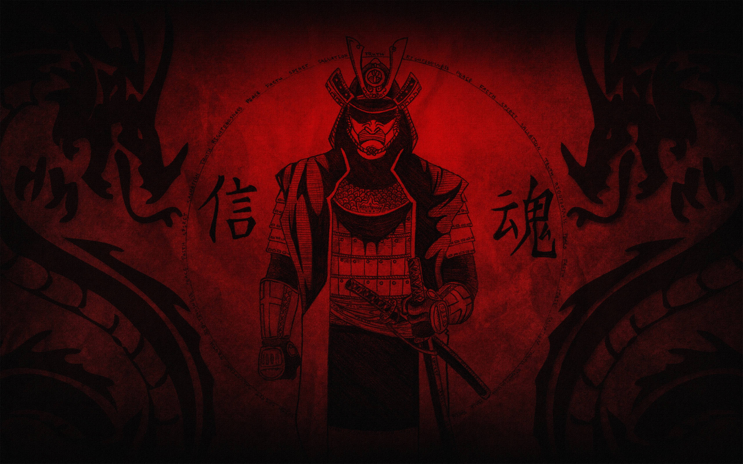 8K Samurai, monochrome red, dark armor, 2K Desktop Wallpaper