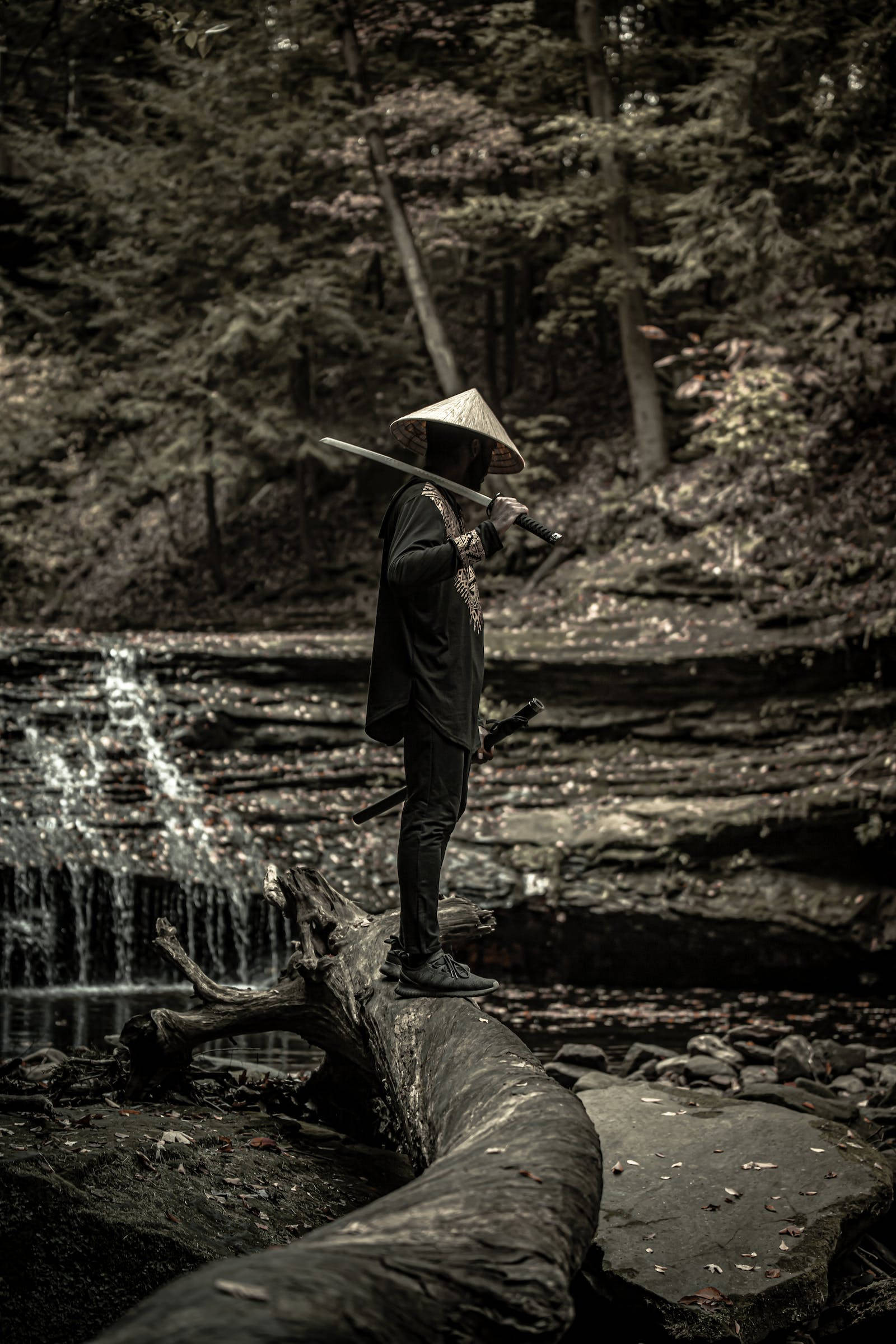 8K Samurai, forest, conical hat, Full HD Phone Wallpaper