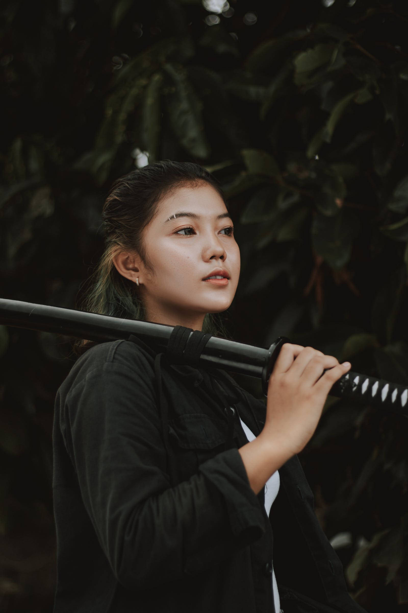 8K Samurai Woman, black katana, dark hair, Full HD Phone Wallpaper