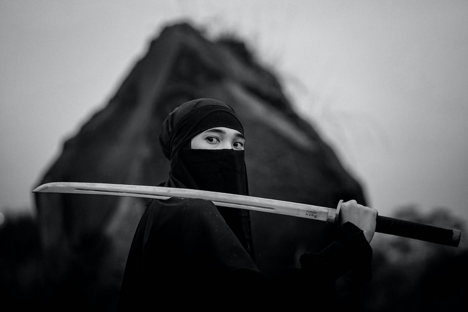 8K Samurai, katana, masked ninja, HD Desktop Wallpaper