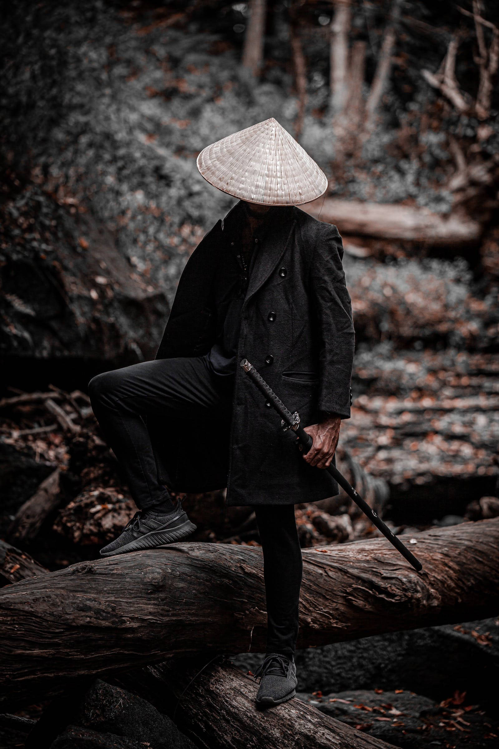 8K Samurai, all-black, sedge hat, Full HD Phone Wallpaper