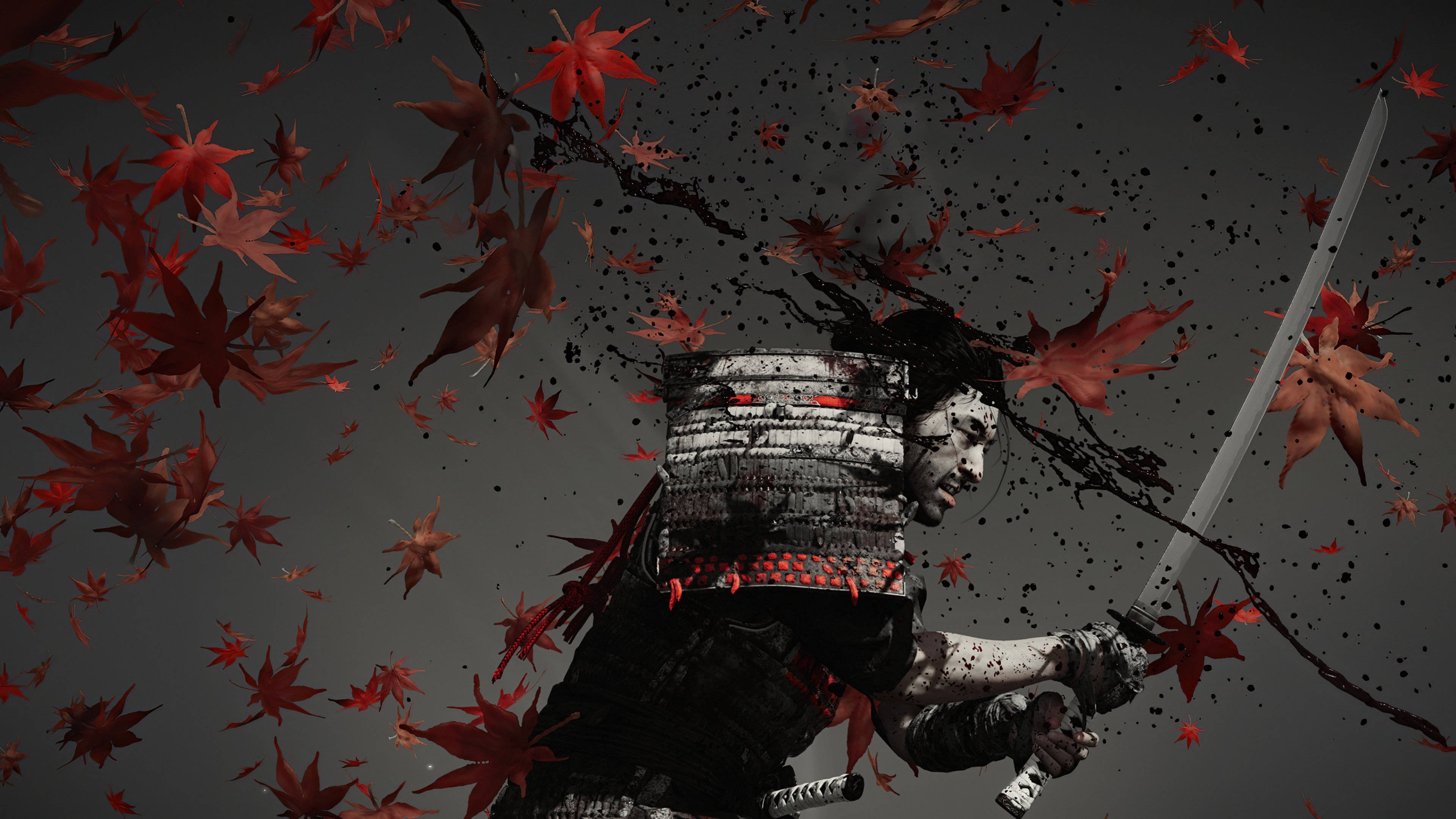 8K Samurai, maple leaves, samurai warrior, 4K Desktop Wallpaper