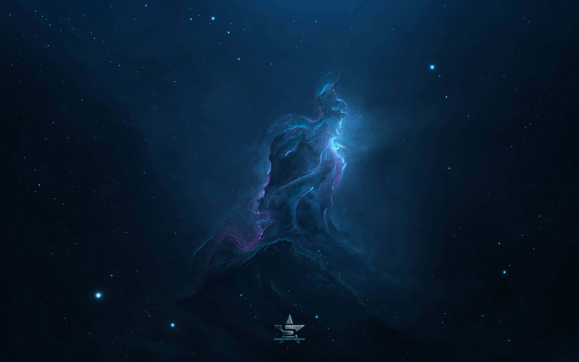 8K Space, luminous blue and purple cosmic nebula, towering figure, Full HD Desktop Wallpaper