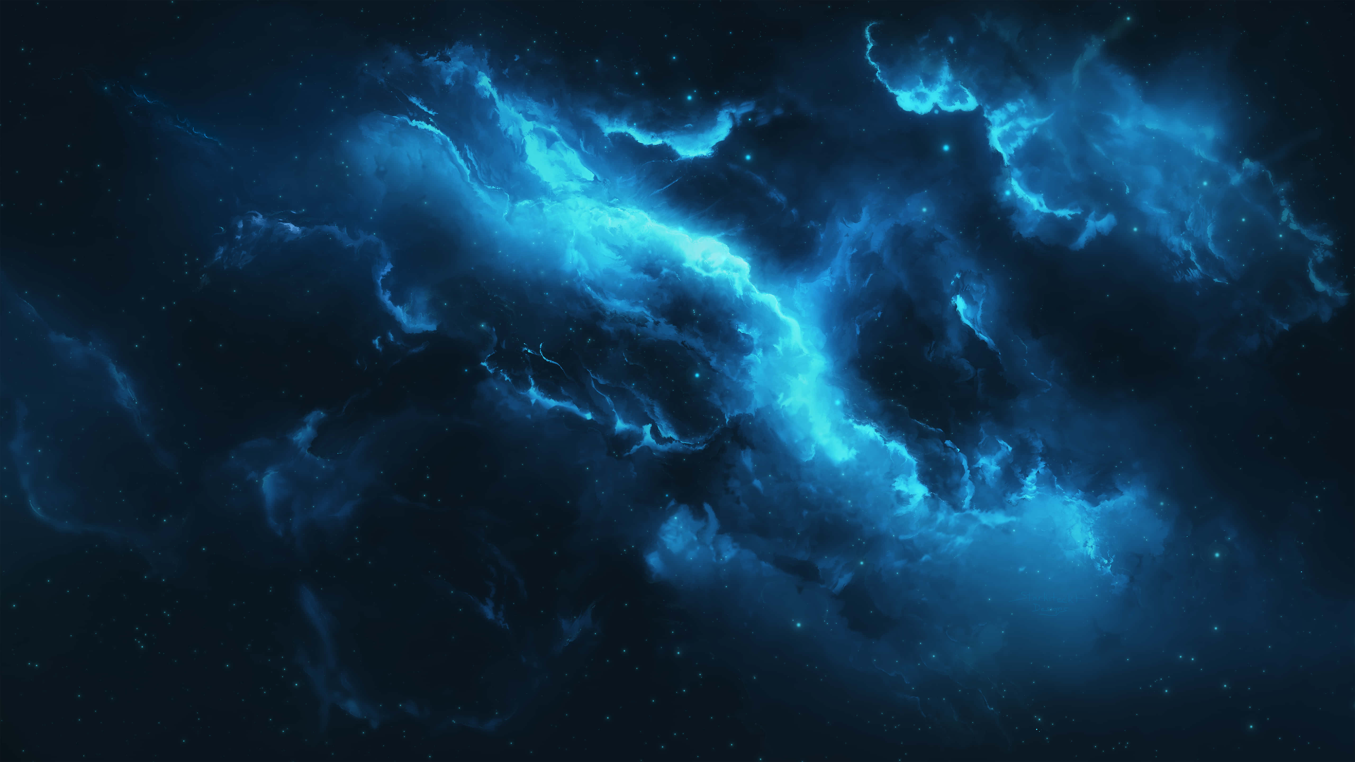 electric blue nebula, star-speckled cosmic void, digital space scene, 5K Desktop Wallpaper