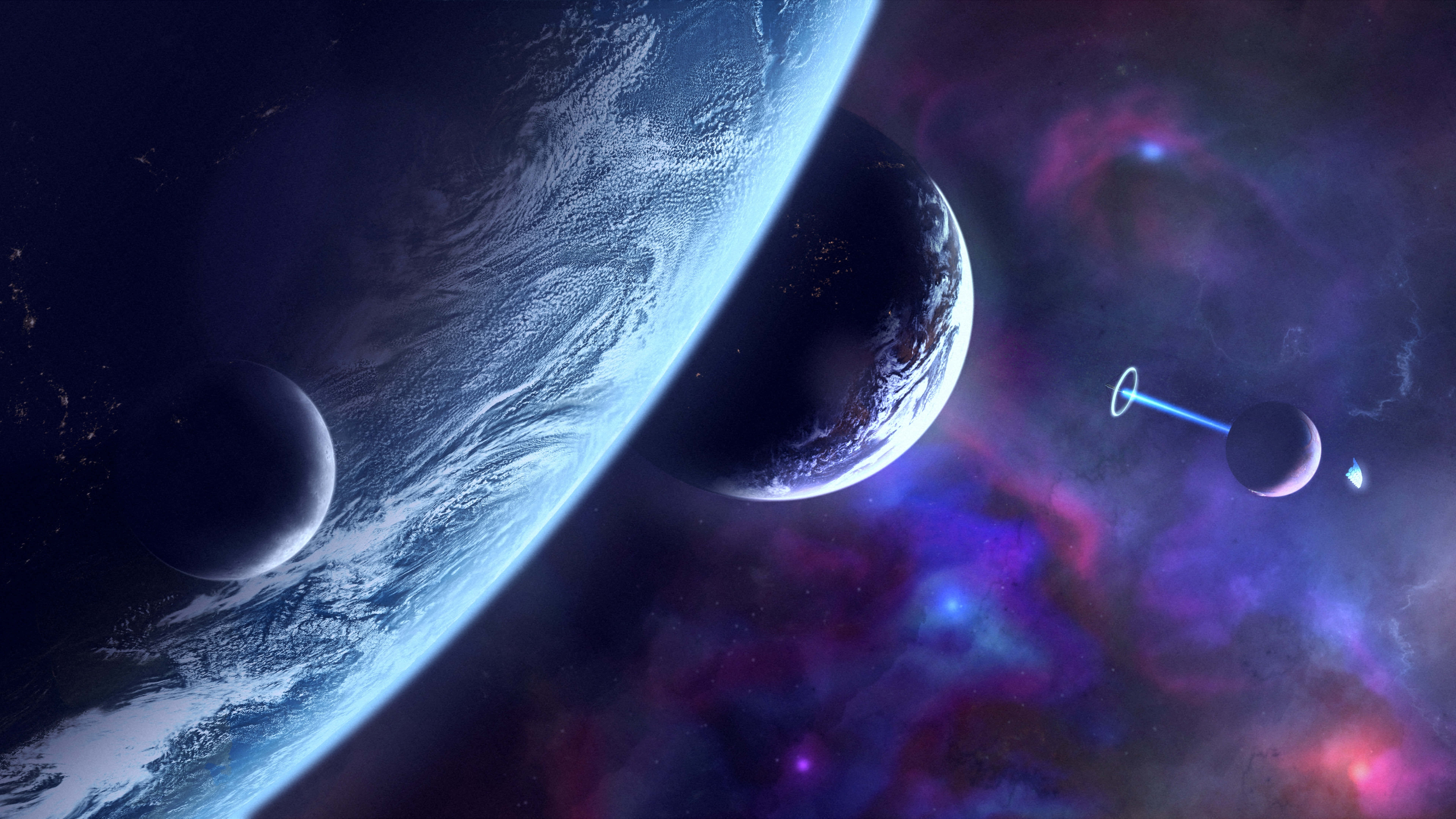cosmic vista, blue planet, swirling clouds, 8K Desktop Wallpaper