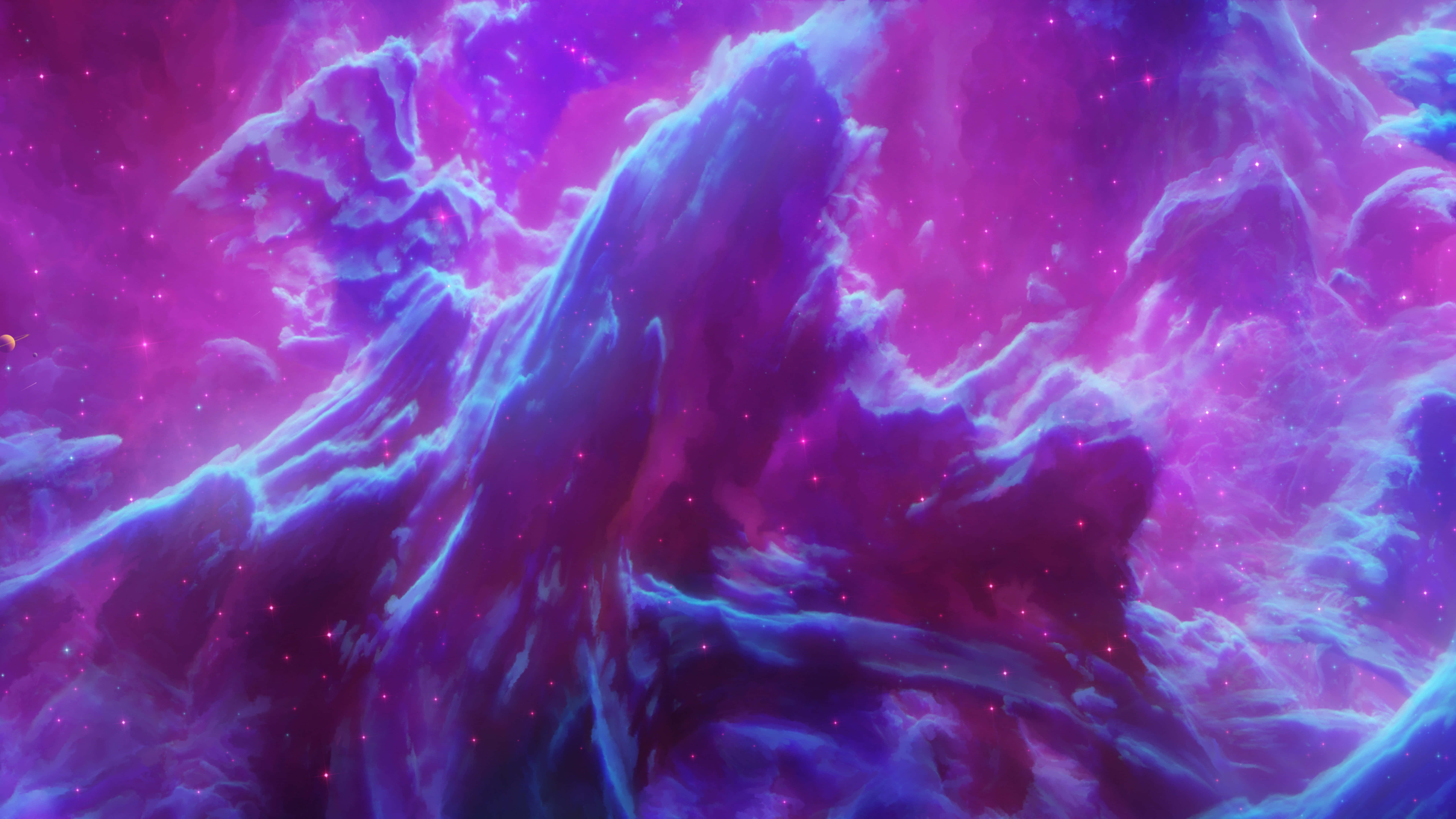 8K Space, cosmic nebula, jagged purple and blue clouds, 8K Desktop Wallpaper