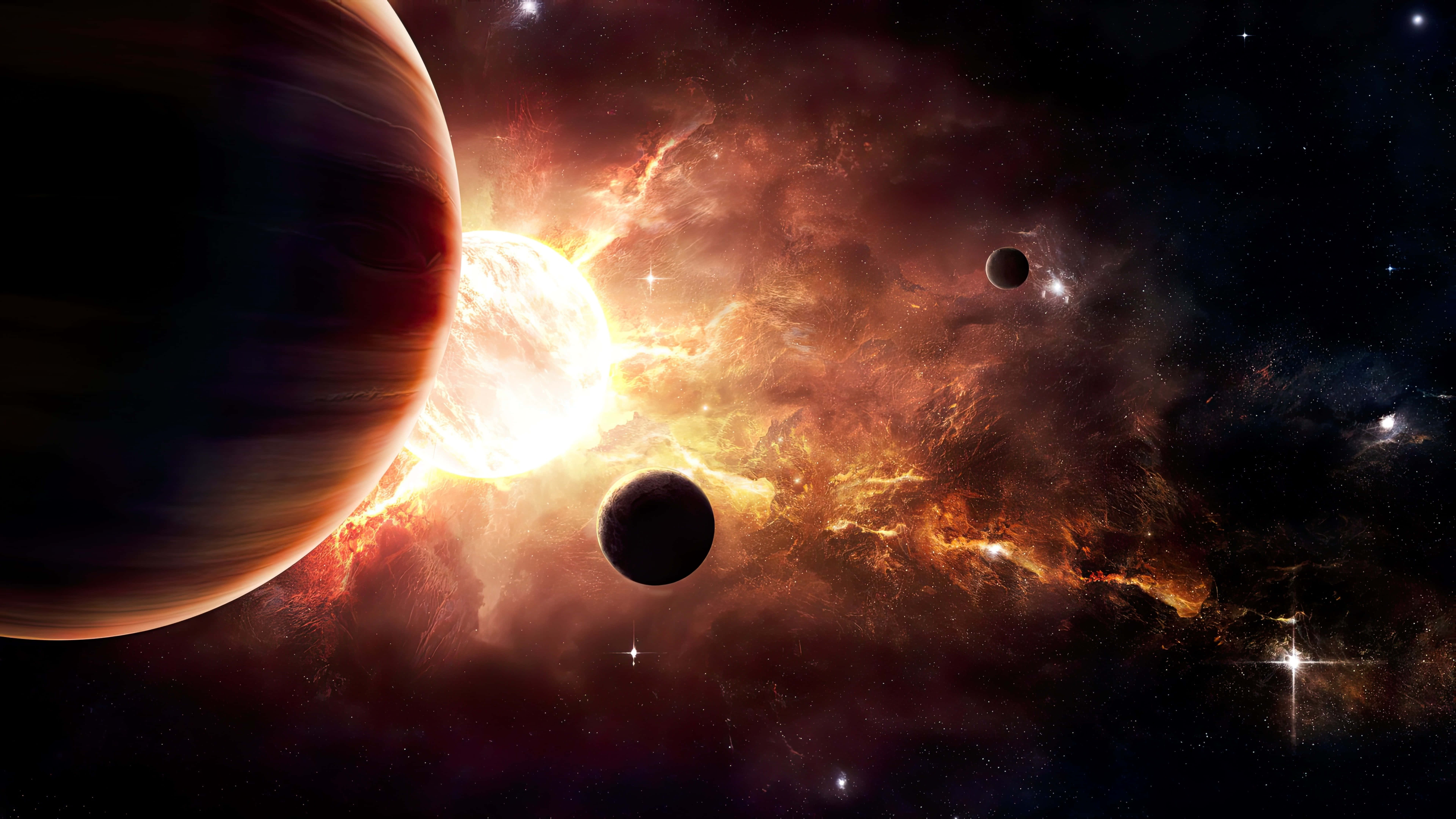 8K resolution, fiery nebula, massive planet, 8K Desktop Wallpaper