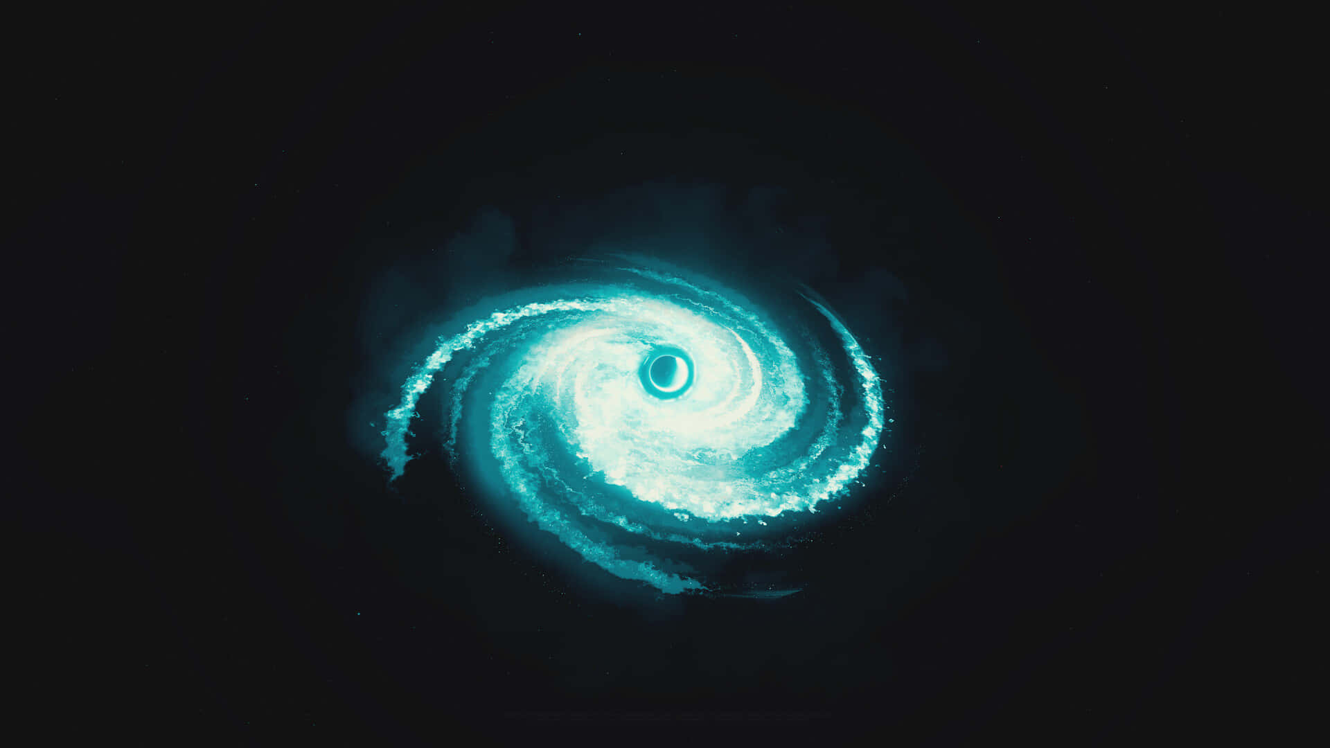 8K Space, glowing turquoise spiral galaxy, deep black cosmic void, Full HD Desktop Wallpaper