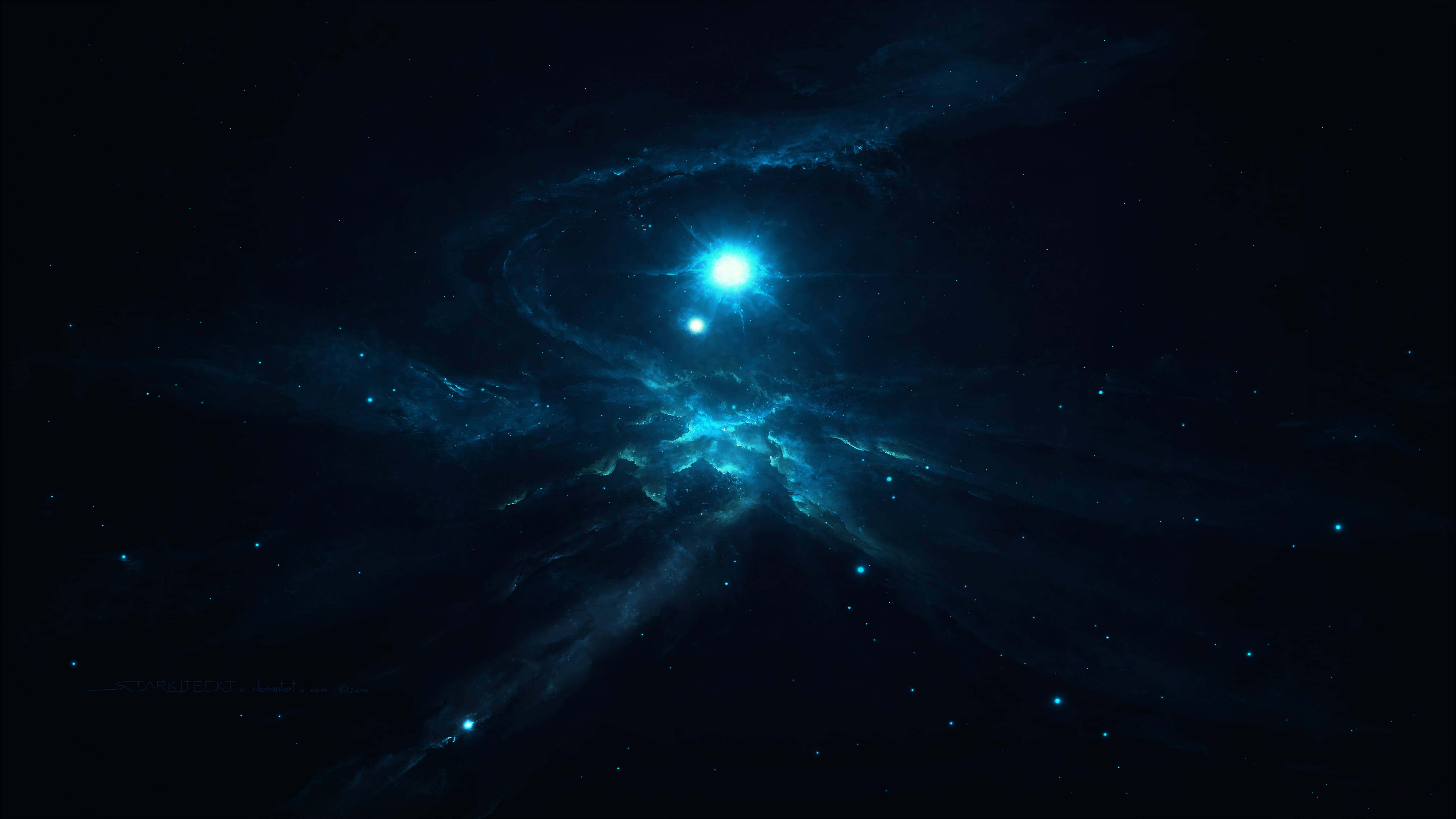 8K Space, radiant blue star, swirling cosmic clouds, 8K Desktop Wallpaper