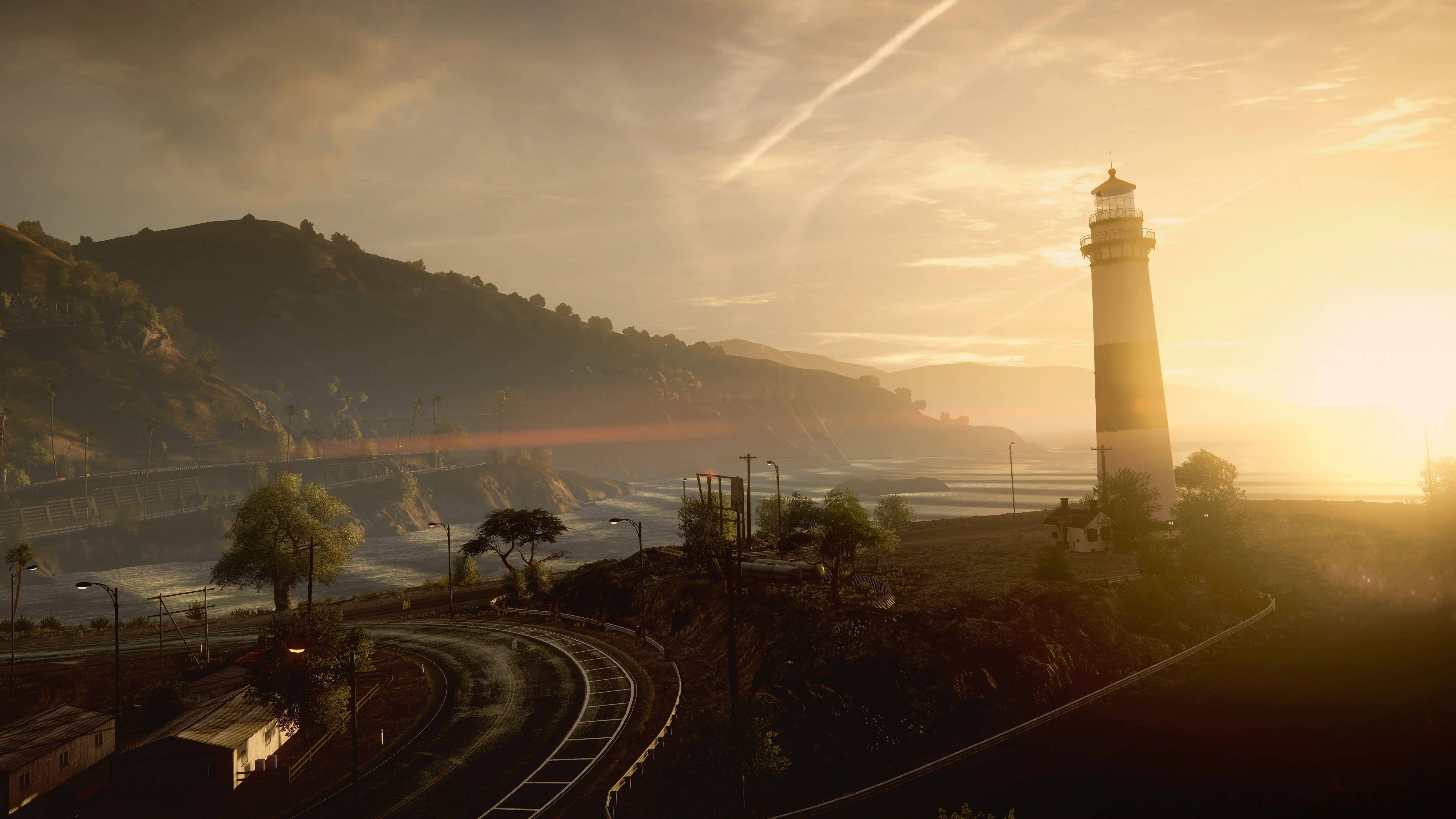 lighthouse, cliffside, sunset, 8K Desktop Wallpaper