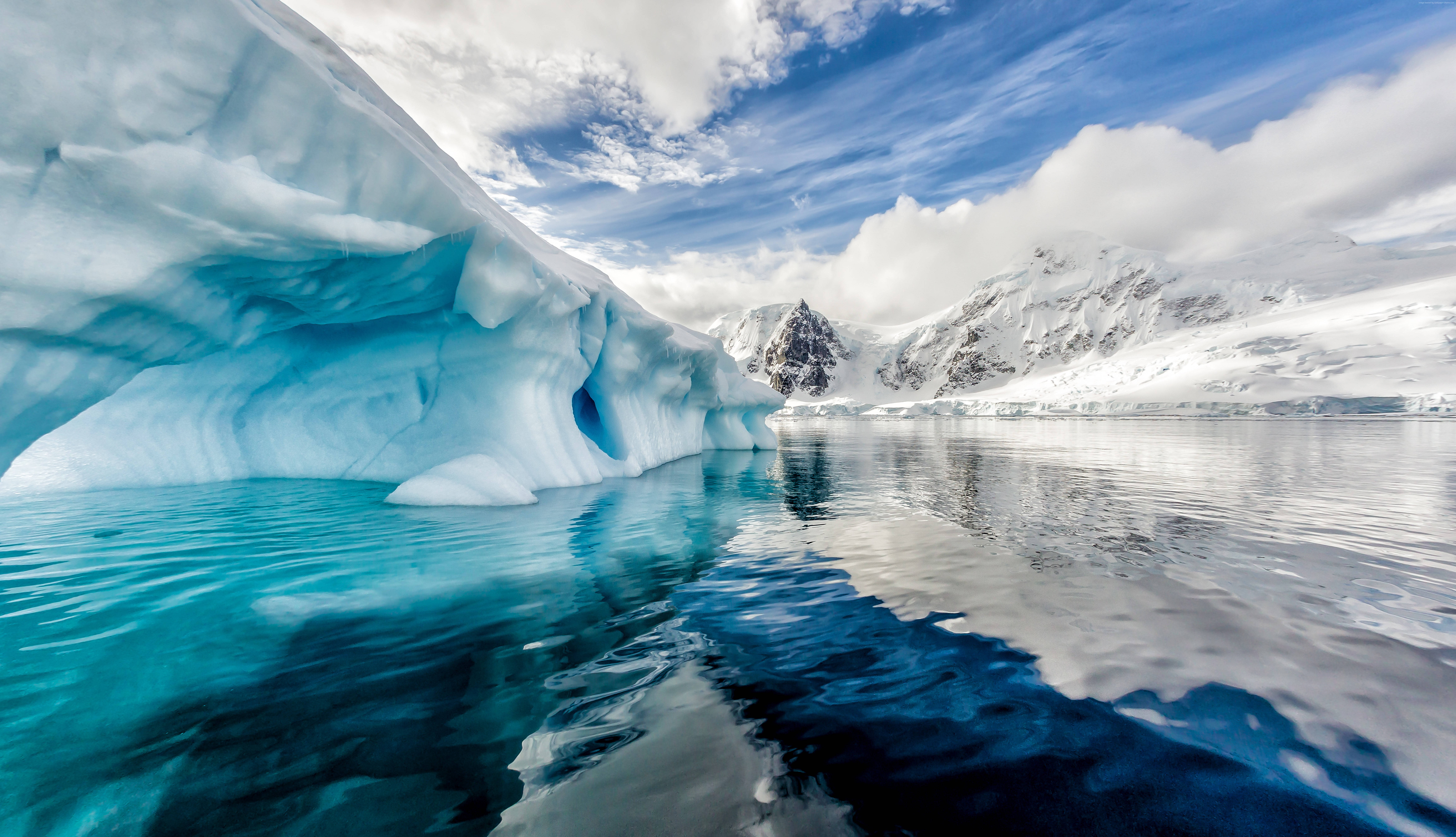 8K Ultra HD, cold Antarctica glacier, blue iceberg, 8K Desktop Wallpaper