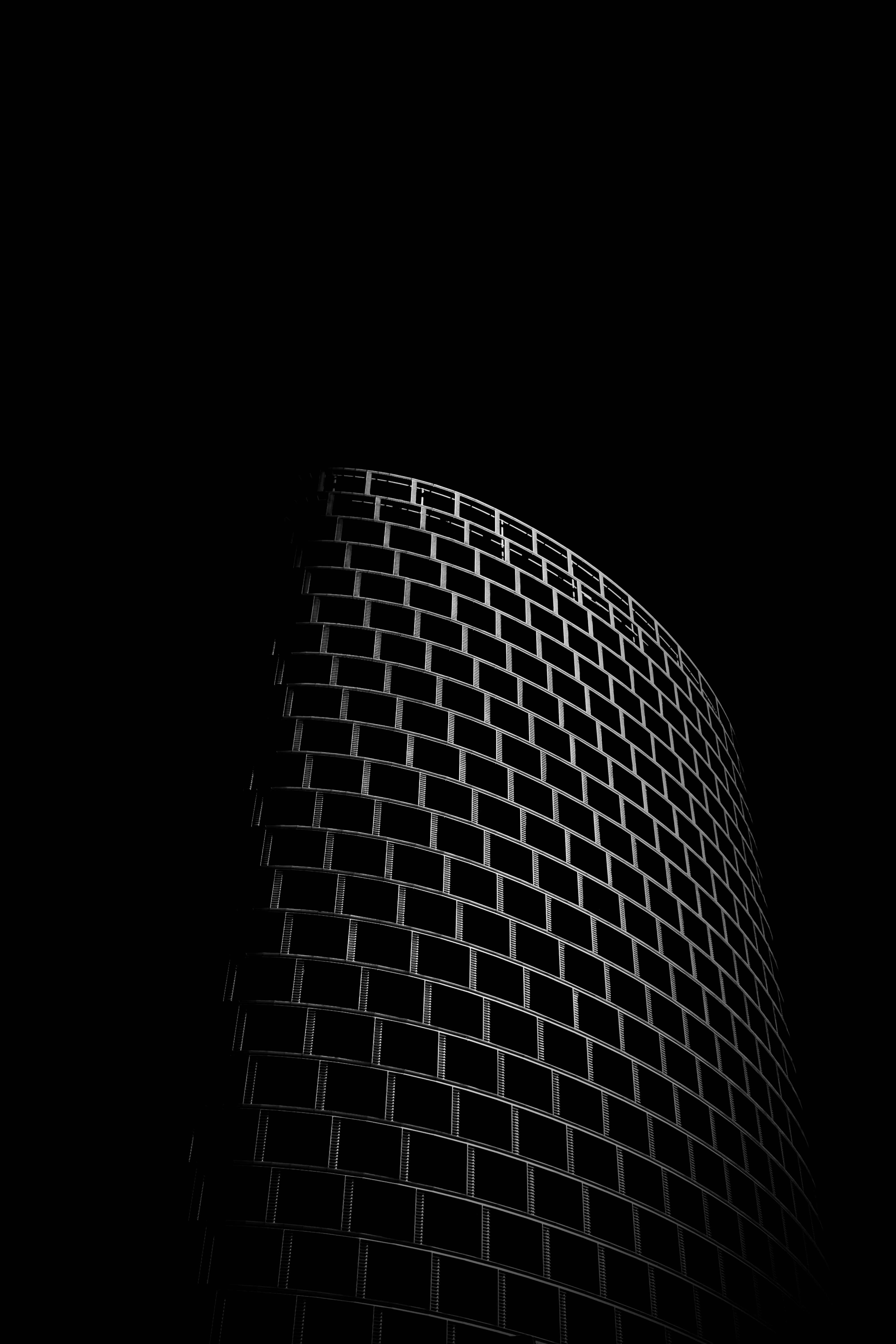 8K Ultra HD Amoled, curved glass skyscraper, pitch black sky, 5K Phone Wallpaper