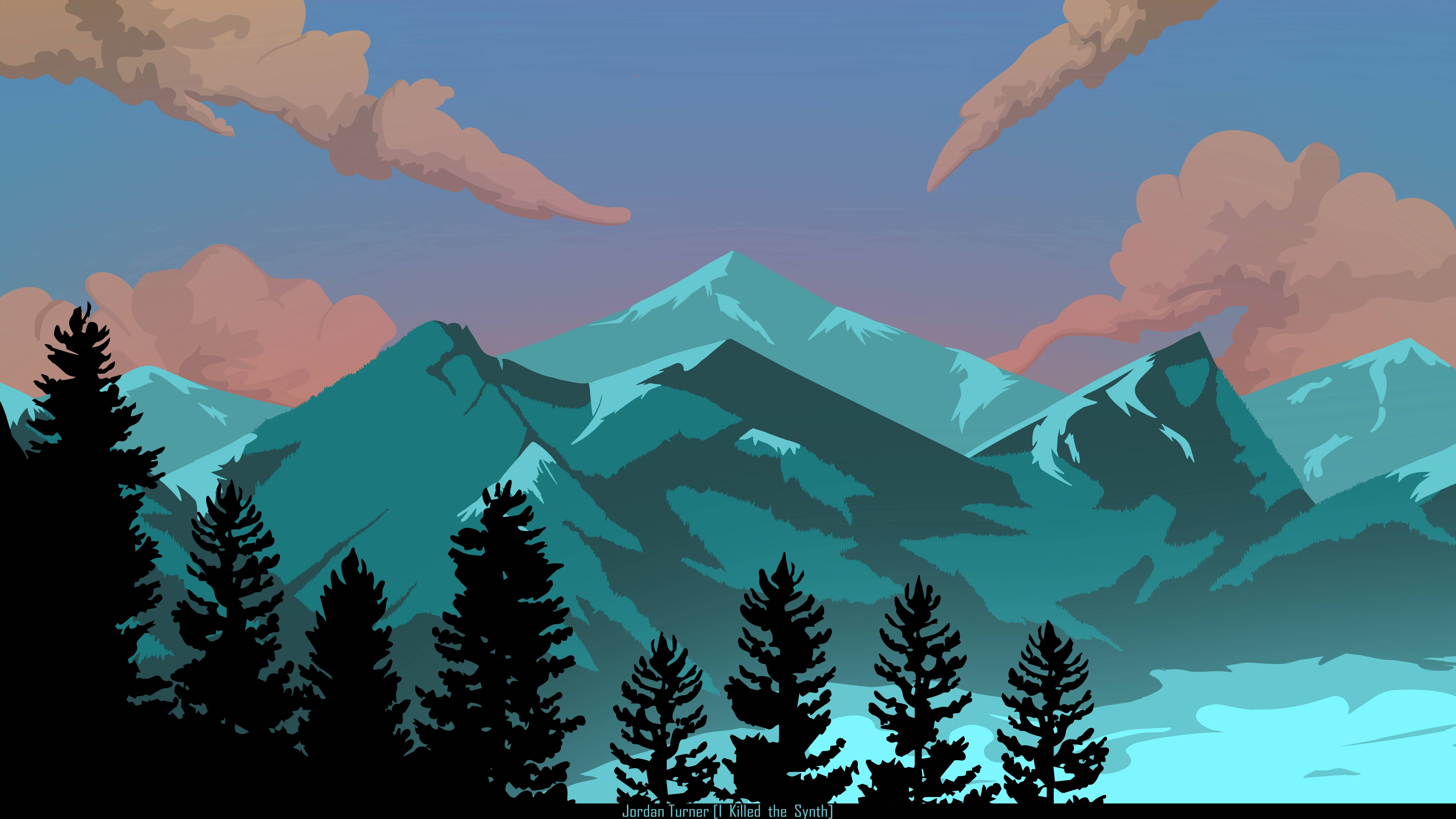 8K Ultra HD, pine trees, teal mountain range, 8K Desktop Wallpaper