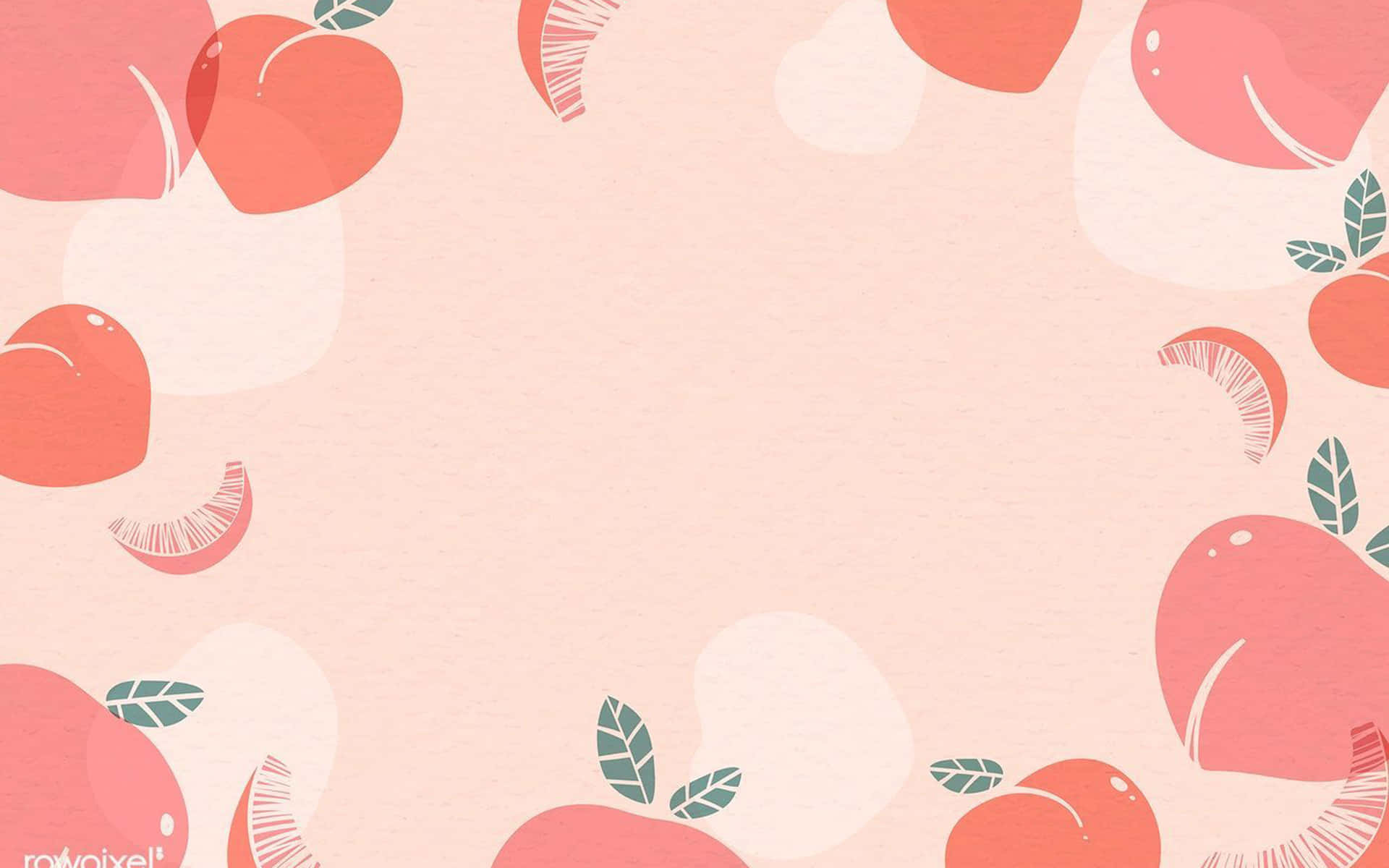 90s Aesthetic Laptop, pink peach slices, leaves, Full HD Desktop Wallpaper