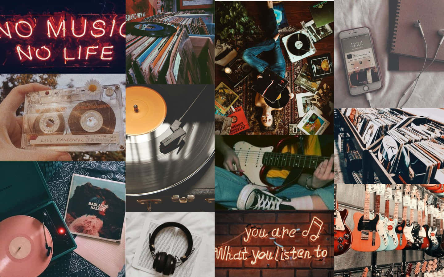 90s Aesthetic Laptop, neon signs, vinyl records, HD Desktop Wallpaper