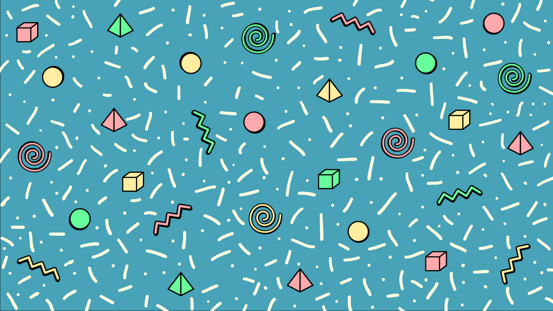 90s Aesthetic Laptop, teal background, vibrant retro pattern, Full HD Desktop Wallpaper
