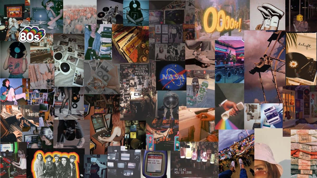 90s Aesthetic Laptop, vibrant collage, retro tech, SD Desktop Wallpaper