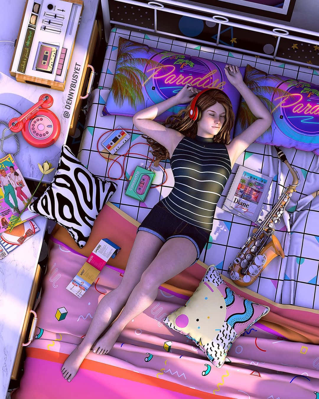 90s Aesthetic, synthwave, retro girl, HD Phone Wallpaper