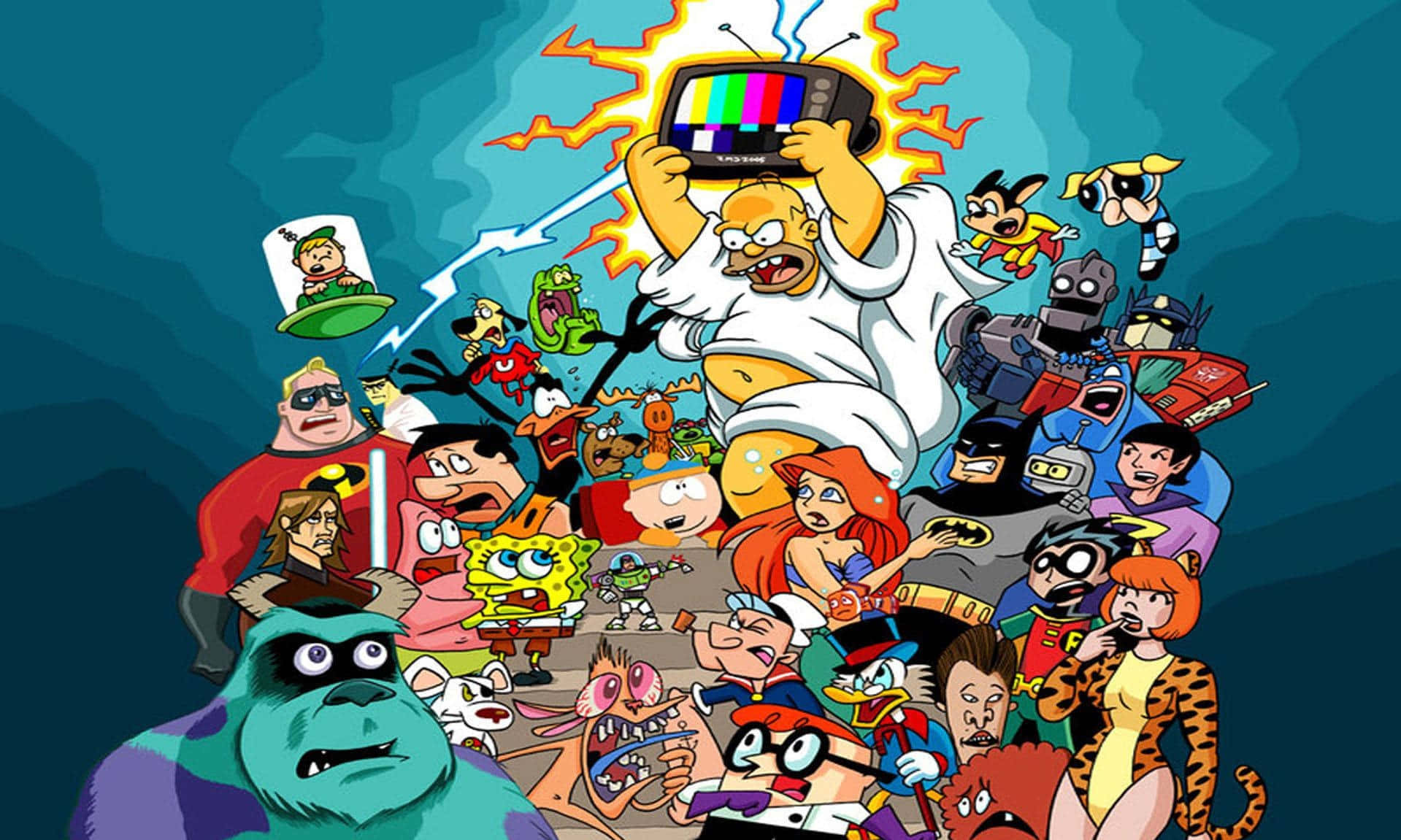 90s Style Cartoon Parody, iconic animated characters, sparking TV, HD Desktop Wallpaper