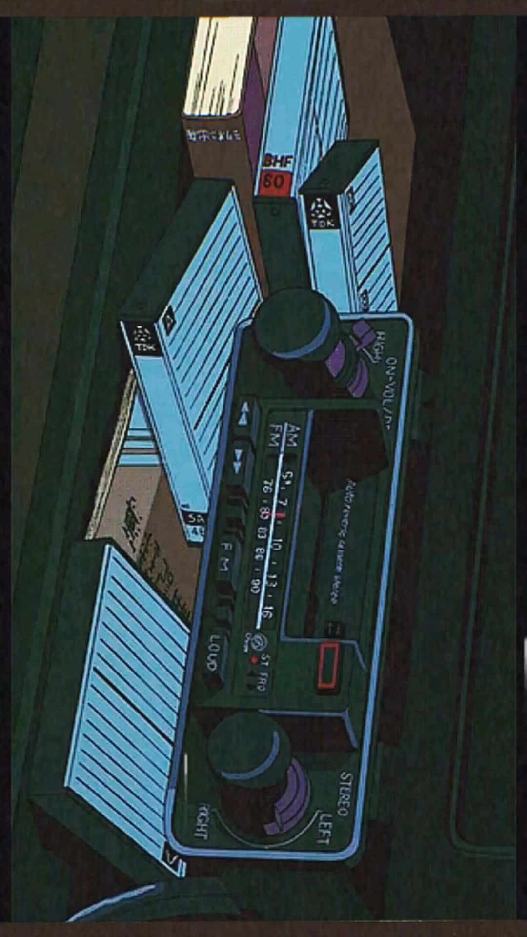 vintage car radio, glowing dials, stack of books, Full HD Phone Wallpaper