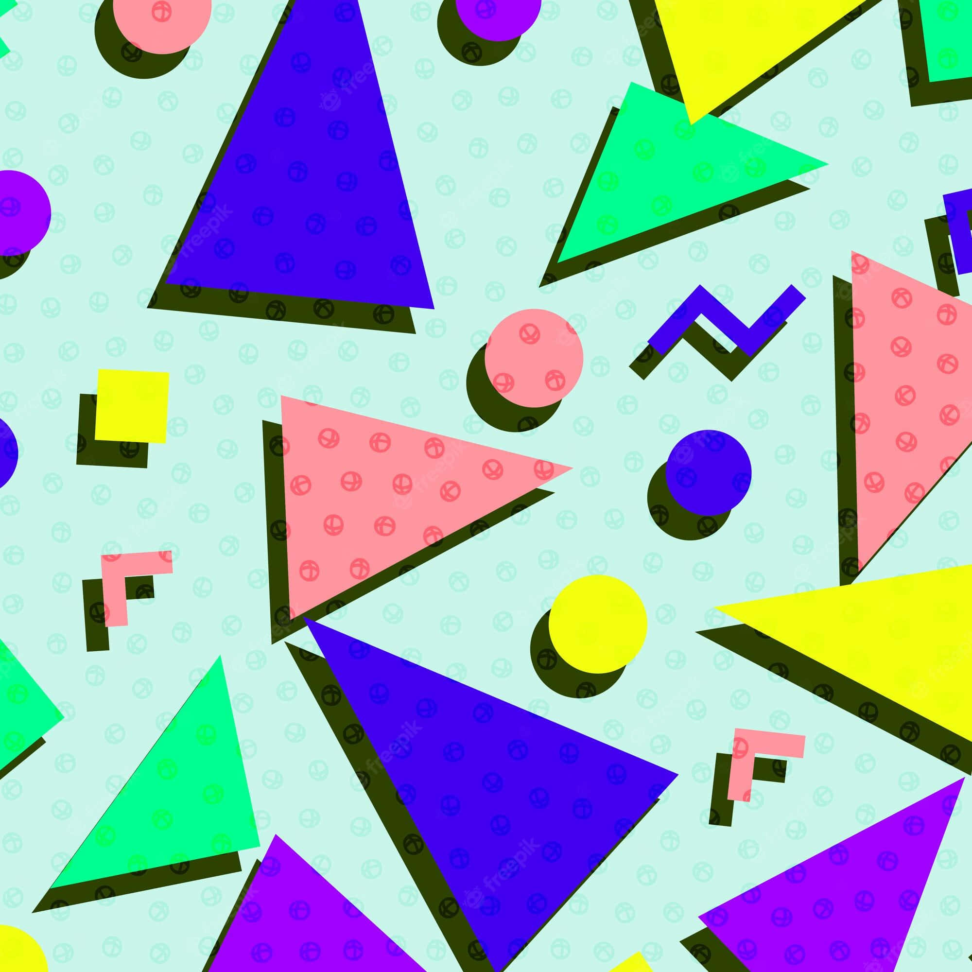 90s style, neon colors, light blue dotted background, Full HD Desktop Wallpaper