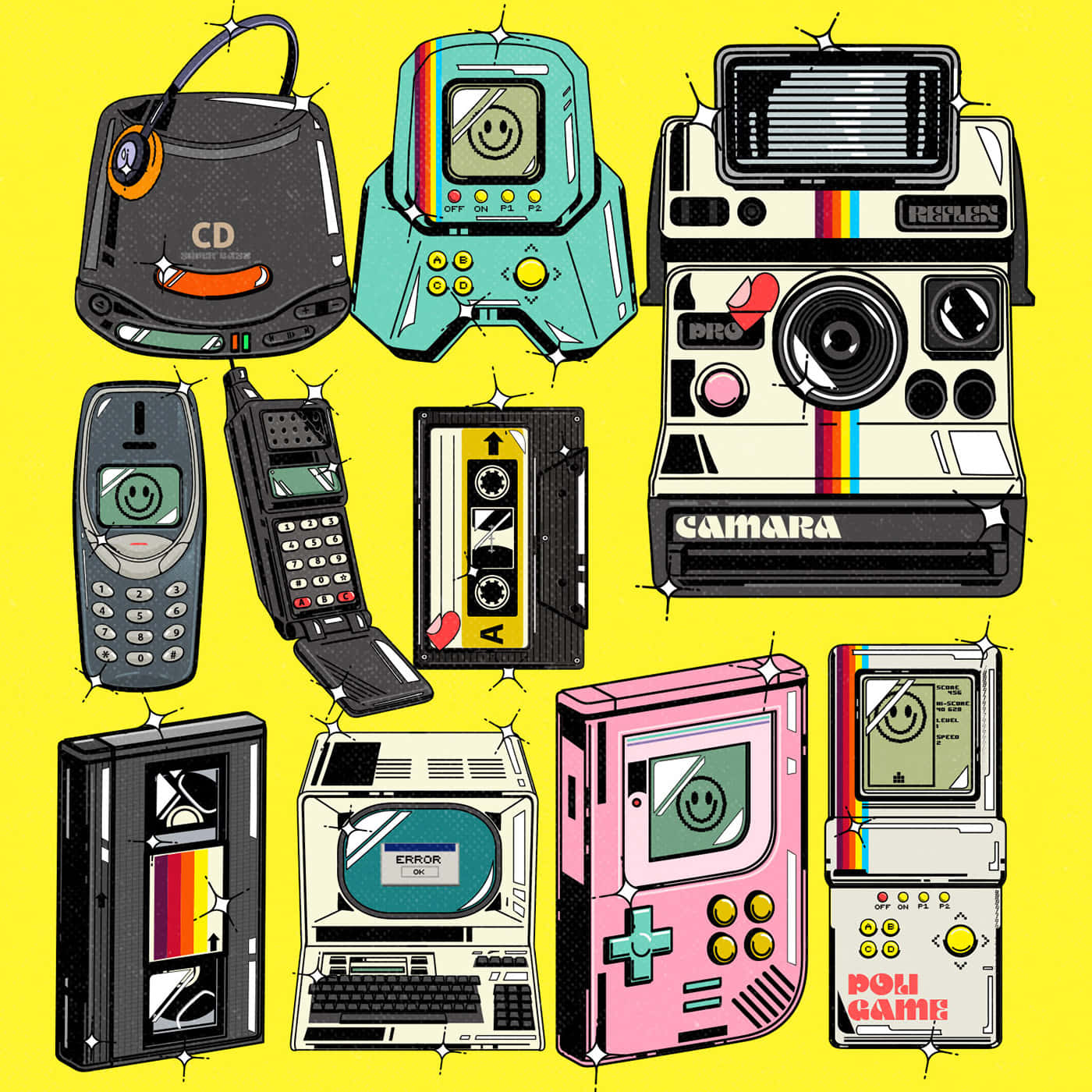 90s Aesthetic, gameboys, cameras, HD Desktop Wallpaper