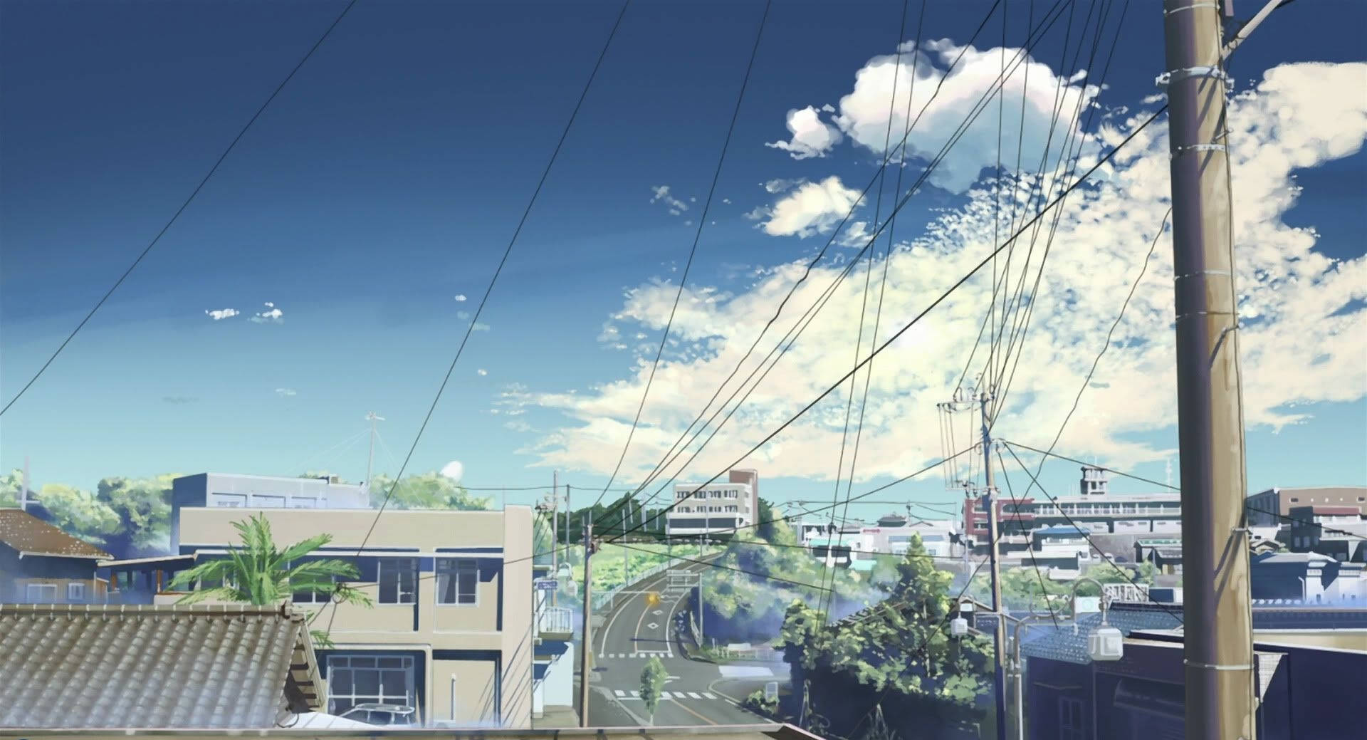 90s anime aesthetic desktop, winding roads, power lines, Full HD Desktop Wallpaper